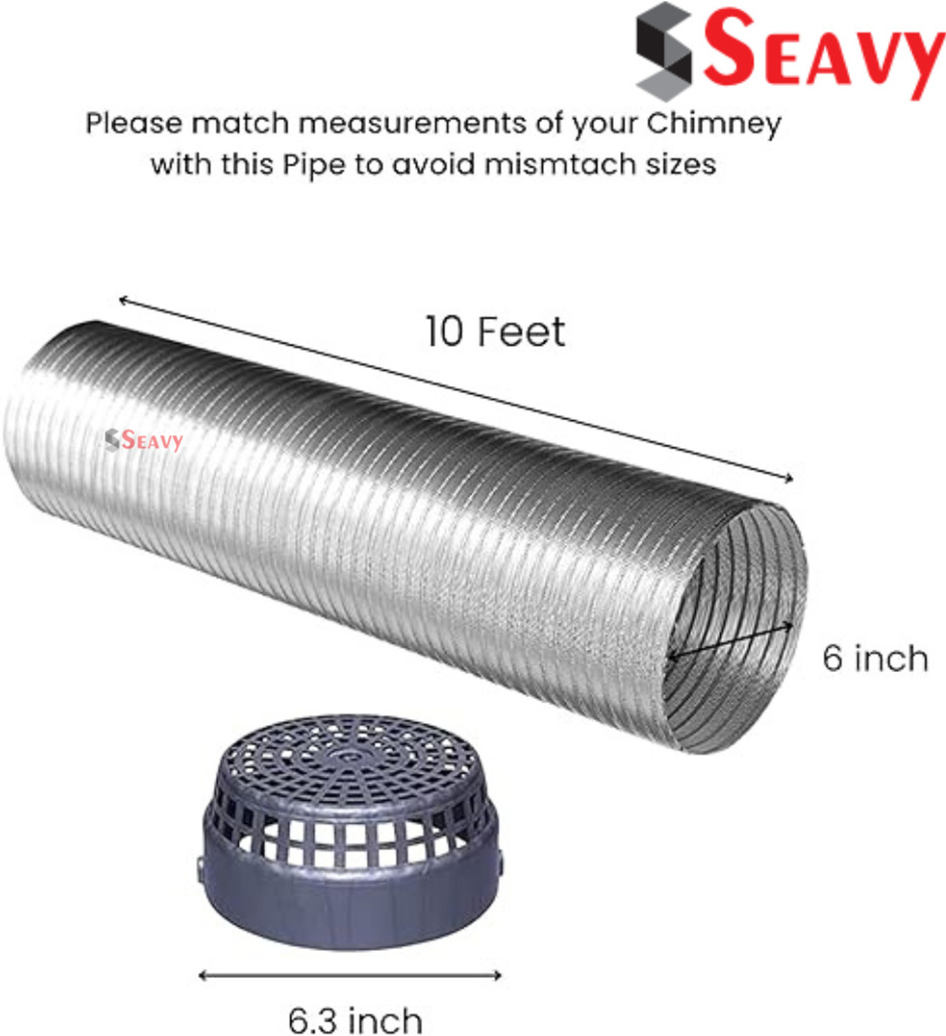 Image of Seavy 6 Inch 10 feet Complete Chimney Installation Kit Expandable upto 10 ft (6 inch10FT) Hose Pipe