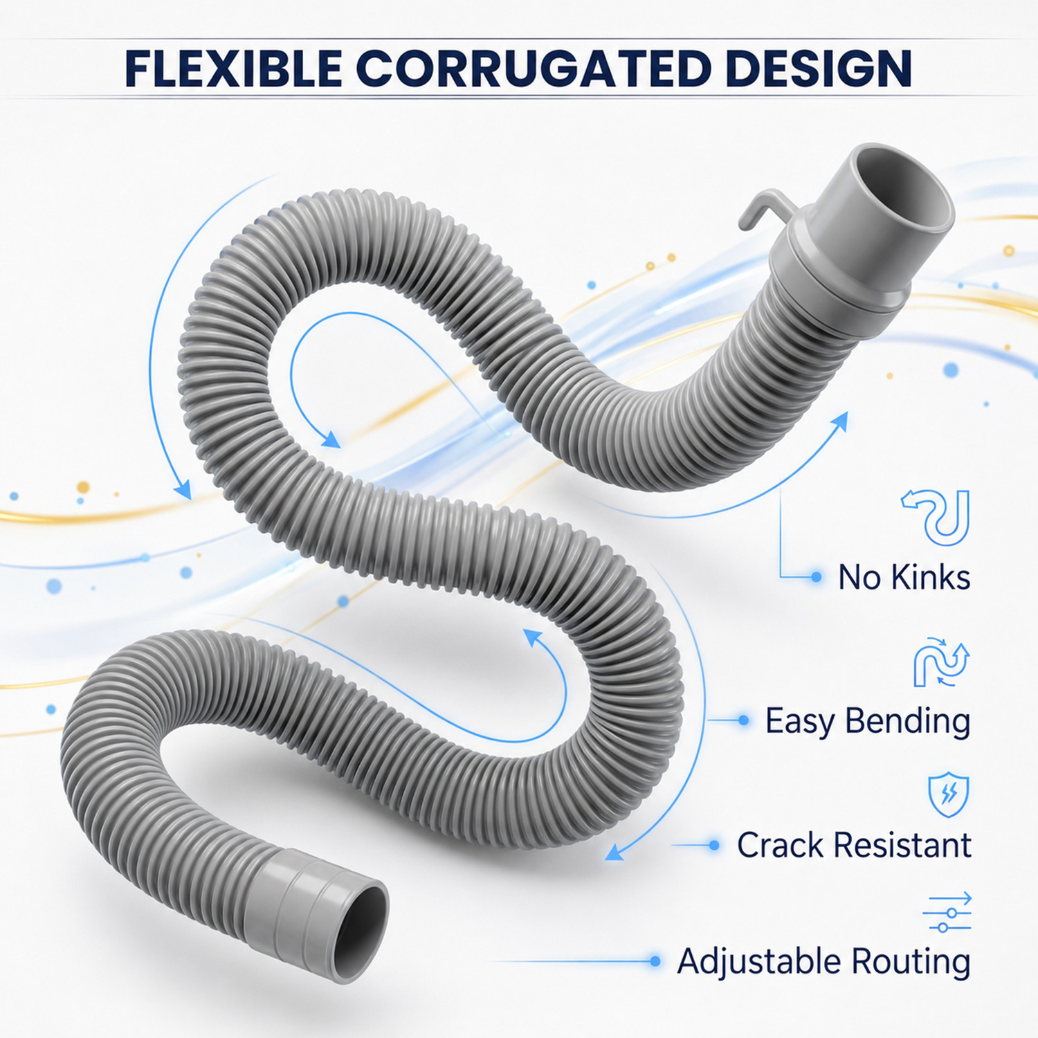 Image of Primehomeenterprises 3 Meter Grey Washing Machine Drain Pipe Hose Pipe