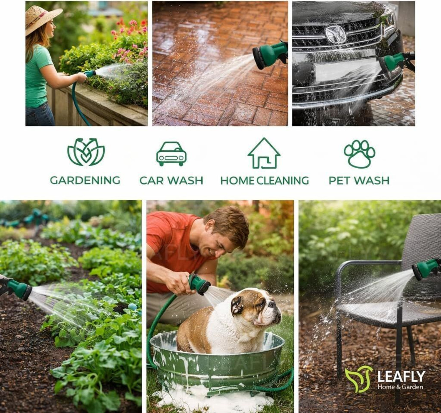 Image of Leafly Heavy Duty 1 /2 Inch Flexible Water Pipe with Double Latex Core & Braided Layer 8-Pattern Spray Gun, Tap Connector & 2 Clamps | Garden Hose Pipe