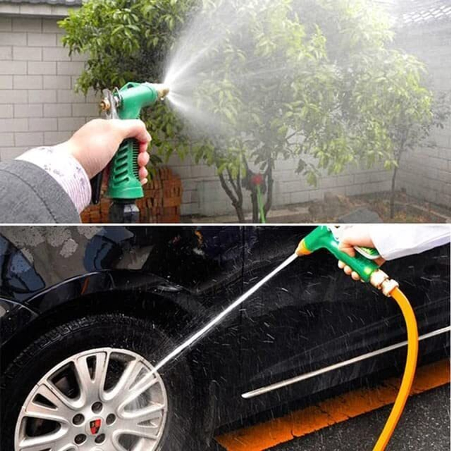 Image of AHYRA 10 Mtr Garden Car Wash Braided 3 Layered Hose Pipe WITH GUN (10 m) 10MTR with Brass Nozzle Sprayer For Garden,Car Wash,Floor Clean,Easy to Connect Hose Pipe