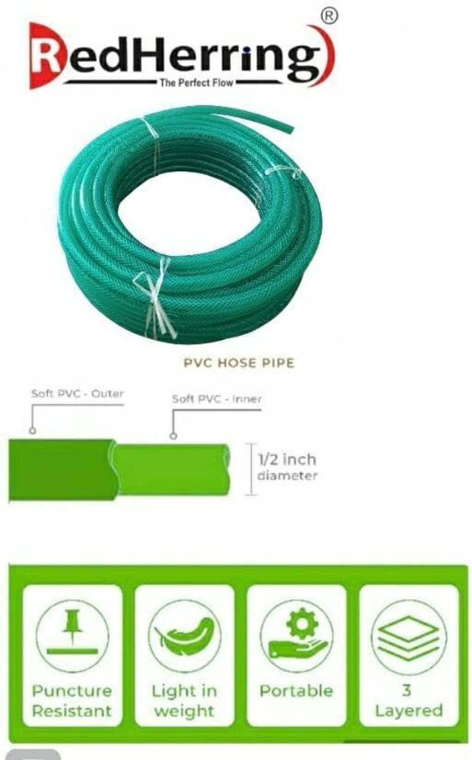 Image of redherring Garden Hose Flexible Water Pipe with Hose Connector and Clamps Braided (30Meter) Garden Hose Flexible Water Pipe with Hose Connector and Clamps Braided (30Meter) Hose Pipe