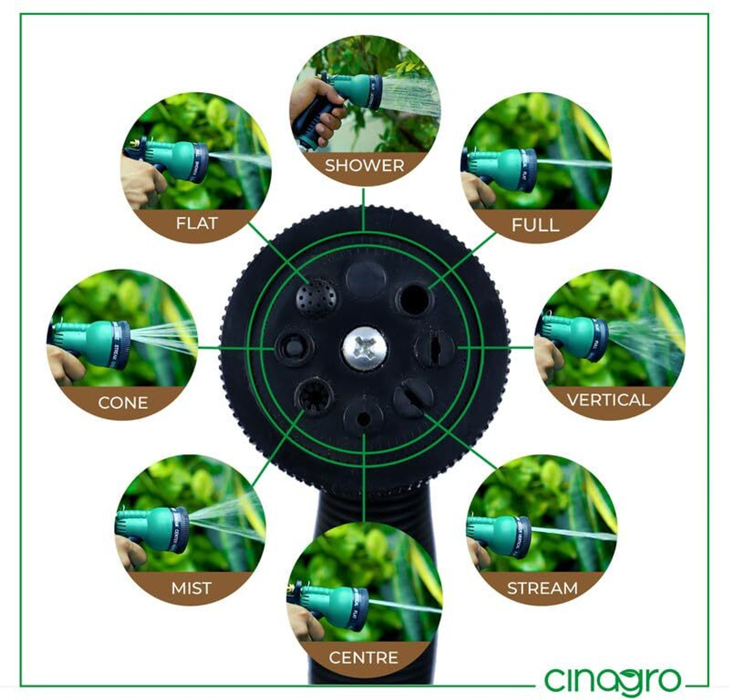 Image of Cinagro 0.5 inch with 8-mode Spray Gun, Tap Adapter & 3 Clamps Hose Pipe