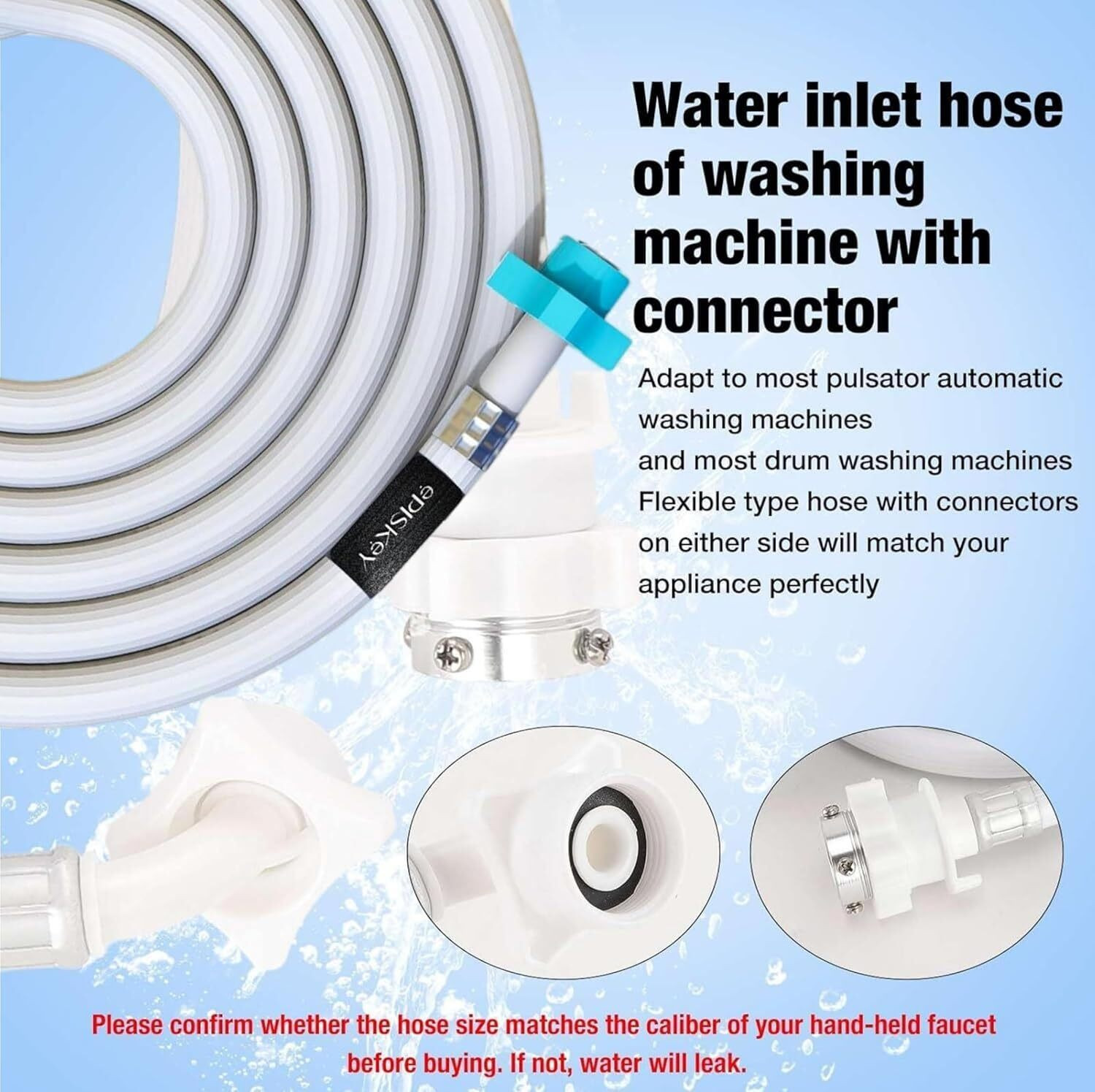 Image of Episkey E INLET 2M Flexible PVC Washing Machine Inlet Hose Water Pipe with Tap Adaptor Connector Hose Pipe