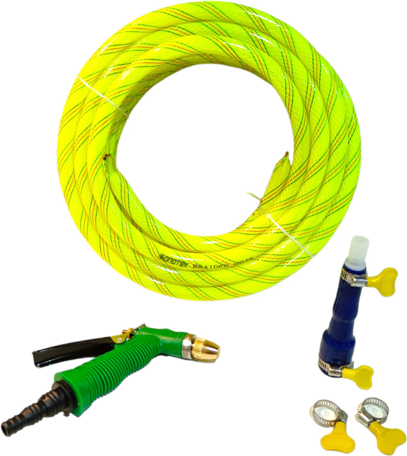 Image of Sonotek 10 Meter ( 33 Feet) 1 /2 Inch 3- Layered Braided Pipe With Water Spray Gun. Sonotek Braided Pipe For Gardening use , Car Washing ,Bike washing, Home Use Hose Pipe