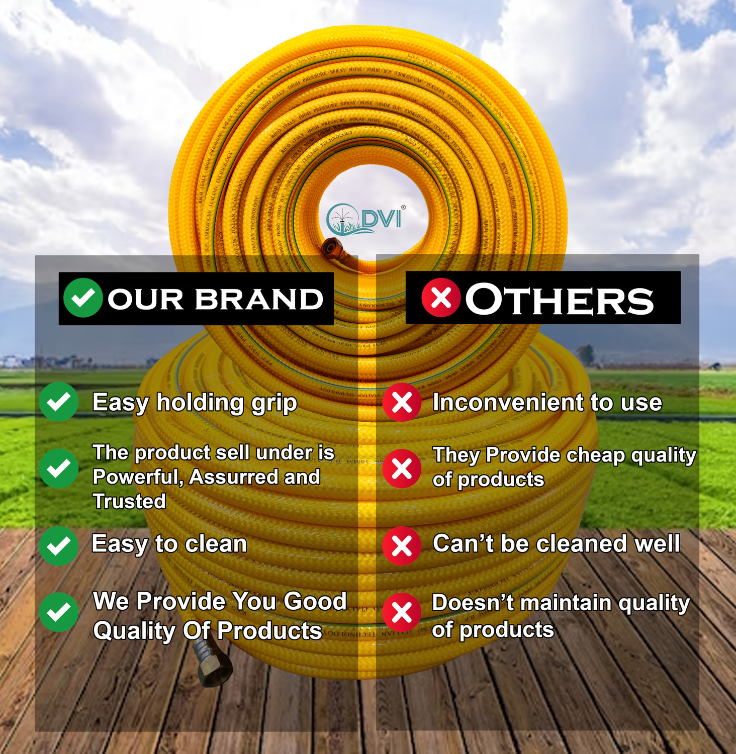 Image of RICO ITALY 3 Layered Heavy Duty High pressure hose pipe (8.5mm ID 100mtr) gases, pesticides spray, water delivery, paint booth, household cleaning, bike /car wash Ideal for Gardening, Plant Watering, Car & Bike Washing, Home Cleaning Hose Pipe