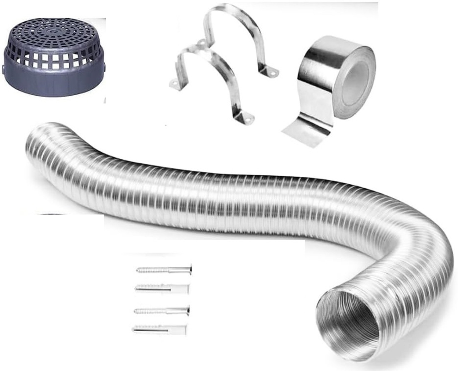 Image of TIZELL 6 inch 10 Feet Chimney Exhaust Pipe with Cowl Cover for Kitchen, Tape, 2Pc Clamp Complete Installation Kit Hose Pipe