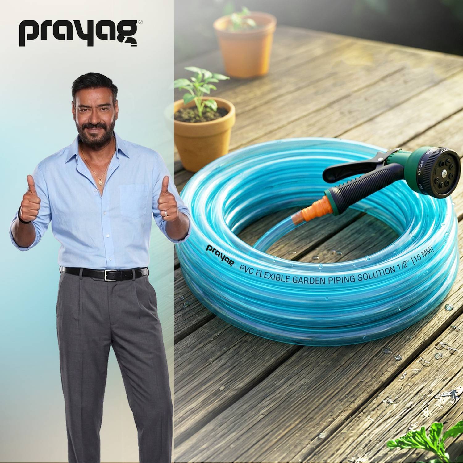 Prayag Flexible 15 Meter PVC Water Hose Pipe 0.5 Inch with Spray