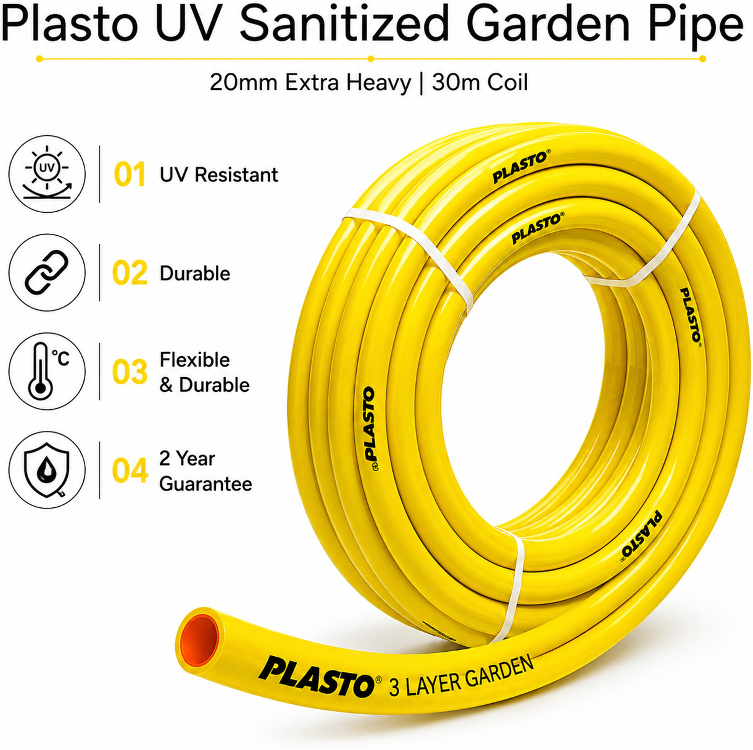 Image of Plasto Garden Pipe Heavy-Duty Flexible, Anti-Kink,2-Year Warranty,(1 /2 Inch / 15mm) 3 Layer garden pipe Hose Pipe (30 m)