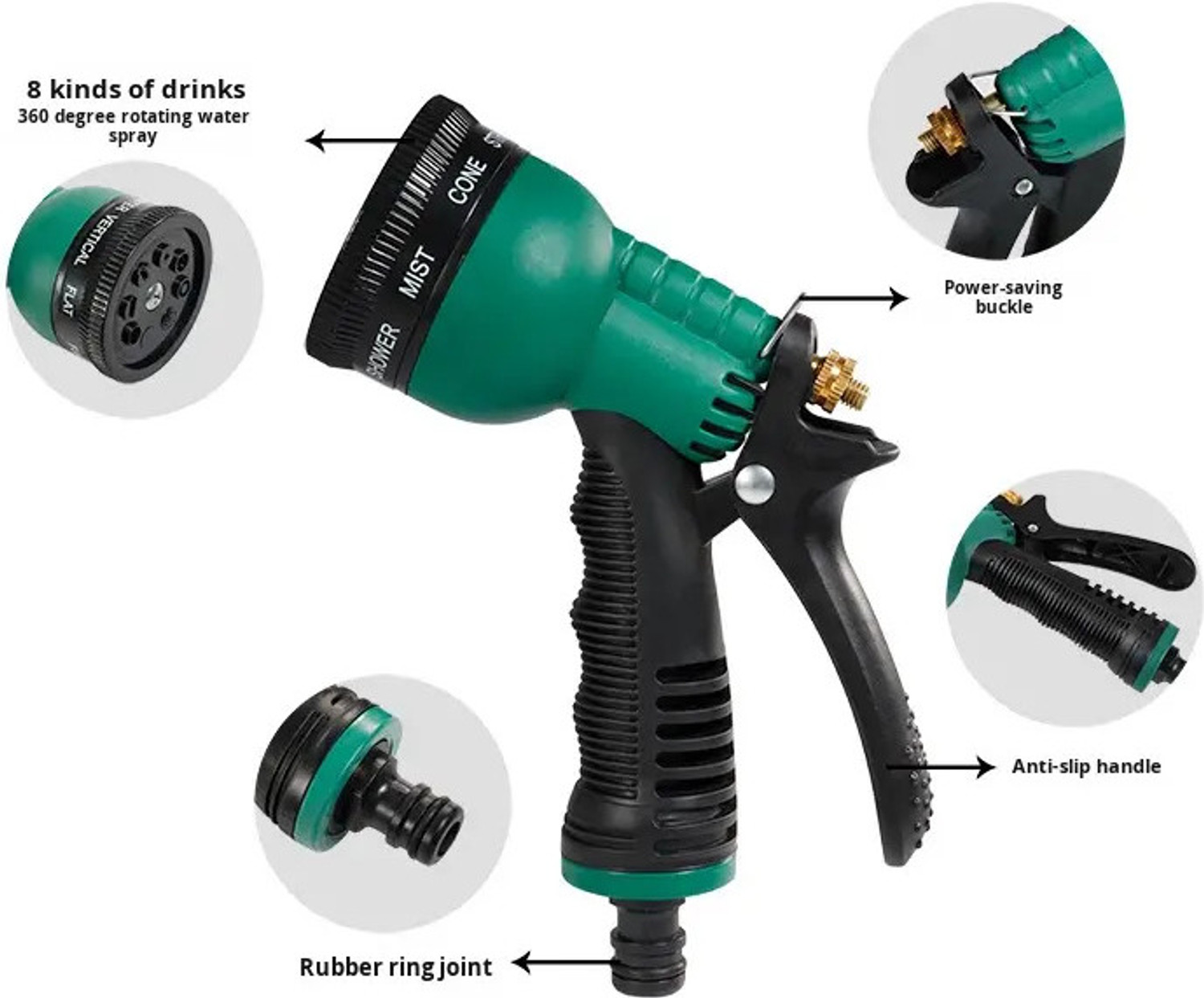 Image of BloomiX 12mm (1 /2 Inch) 5 Meter Heavy Duty 3 Layered PVC Braided Garden Hose Pipe with 8 Mode Spray Gun, Tap Adapter, 3 Clamps, for Car Wash, Garden Watering Hose Pipe