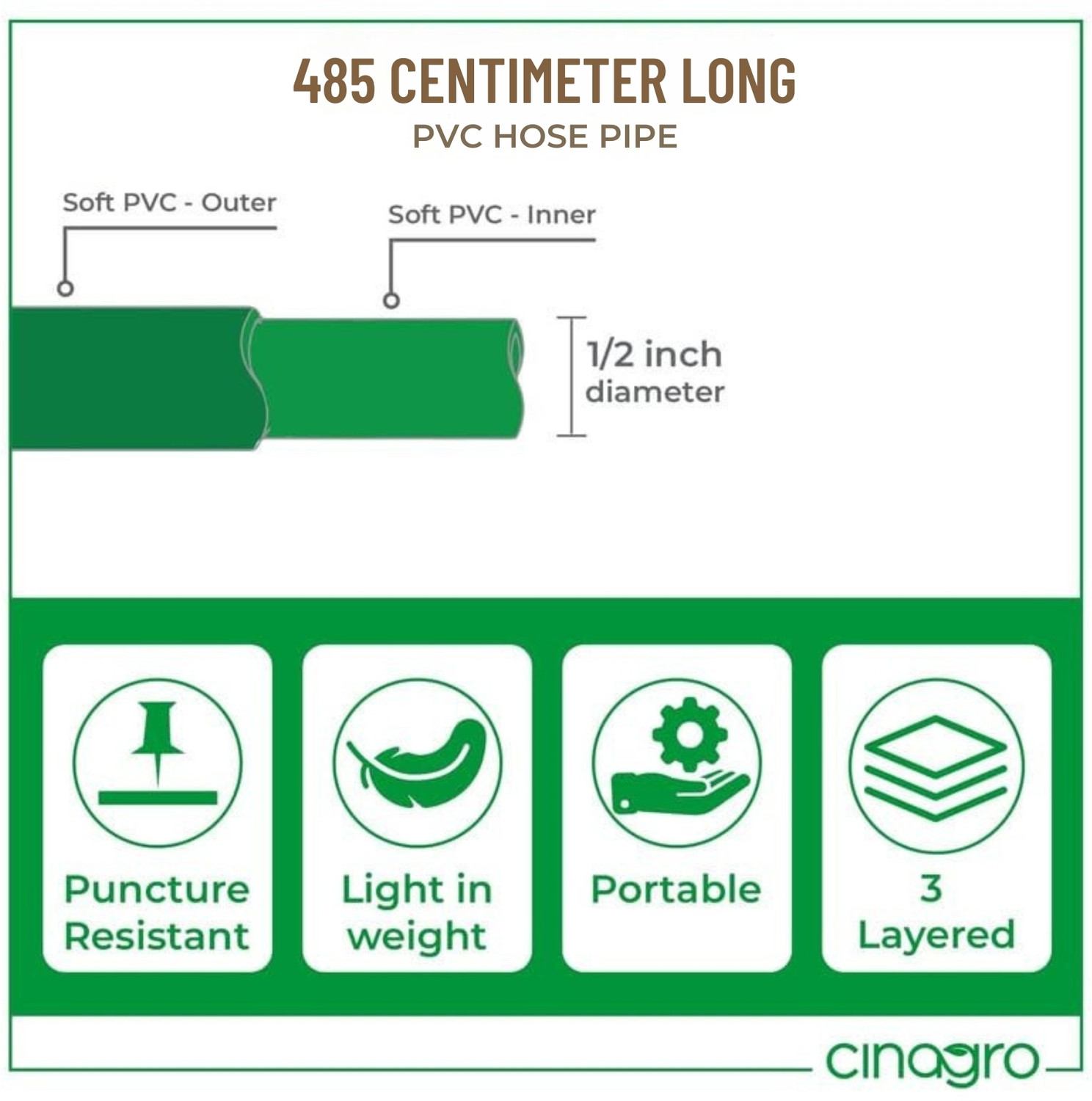Image of Cinagro 0.5 inch with 8-mode Spray Gun, Tap Adapter & 3 Clamps Hose Pipe