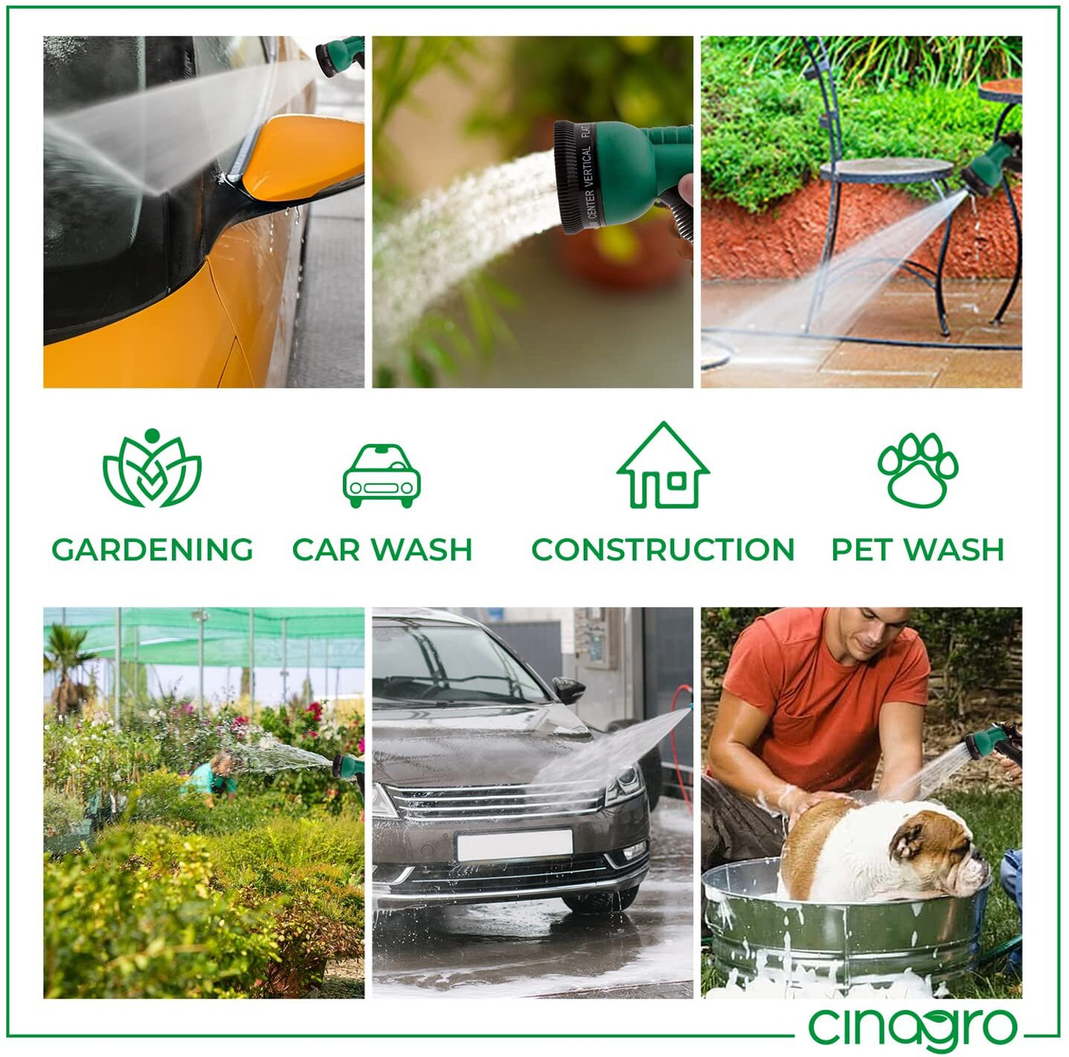 Image of Cinagro 0.5 inch with 8-mode Spray Gun, Tap Adapter & 3 Clamps Hose Pipe