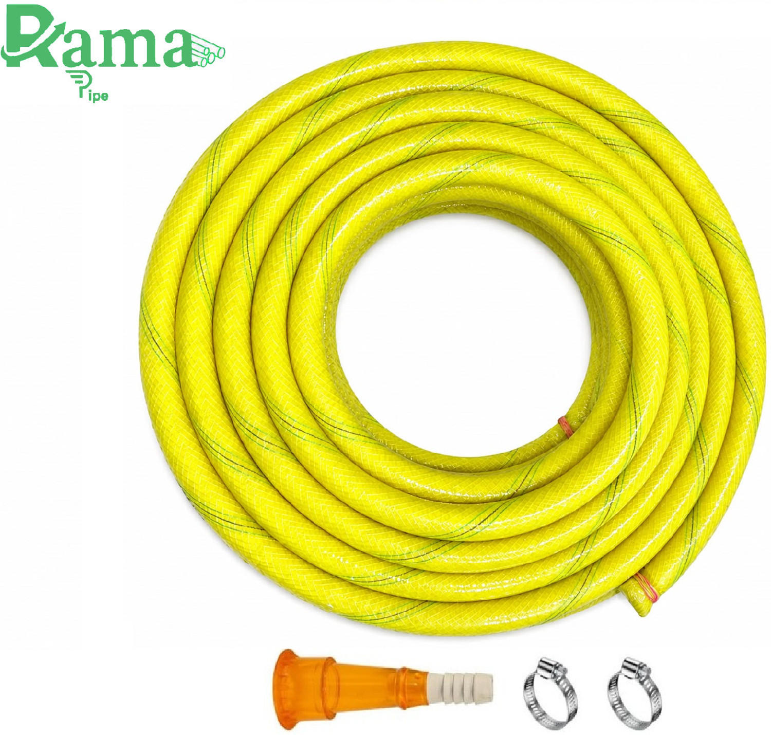 Image of RAMA PIPE 65 feet(20 meter), 3 /4 inch 3 layered braided pipe heavy duty hose pipe with tap adopter and 2 clips Hose Pipe