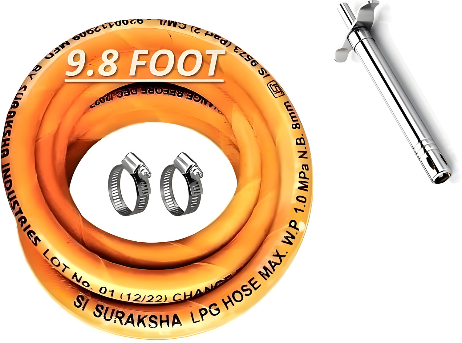 Image of Handu Indian 3 Meter Gas Pipe with 2 Hose Clump and Lighter Super Suraksha Fine Quality ISO Certified LPG Hose Flexible Gas Pipe (Steel Wire Reinforced) Hose Pipe Indian 3 Meter Gas Pipe with 2 Hose Clump and Lighter Super Suraksha Fine Quality ISO Certified LPG Hose Flexible Gas Pipe (Steel Wire Reinforced) Hose Pipe Hose Pipe