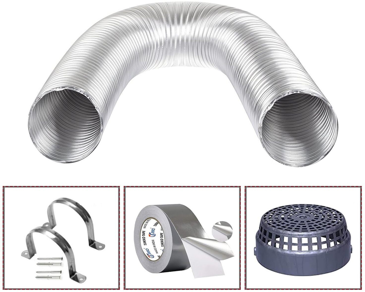 Image of TIZELL 6 inch 10 Feet Chimney Exhaust Pipe with Cowl Cover for Kitchen, Tape, 2Pc Clamp Complete Installation Kit Hose Pipe