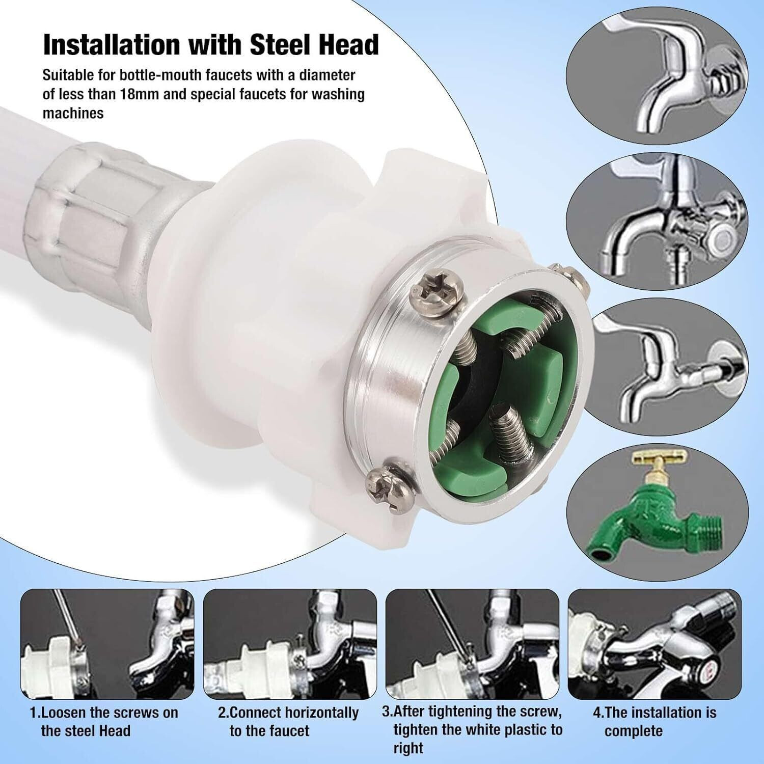 Image of Episkey E INLET 2M Flexible PVC Washing Machine Inlet Hose Water Pipe with Tap Adaptor Connector Hose Pipe