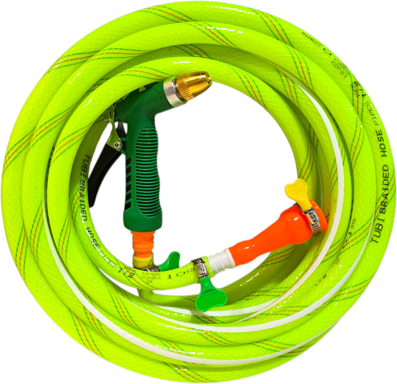 Image of Tubi 10 Meter ( 32.5 Feet) 1 /2 Inch 3- Layered Braided Pipe With Water Spray Gun. Tubi Braided Pipe For Gardening use, Car Washing,Bike washing, Home Use Hose Pipe (10 m)