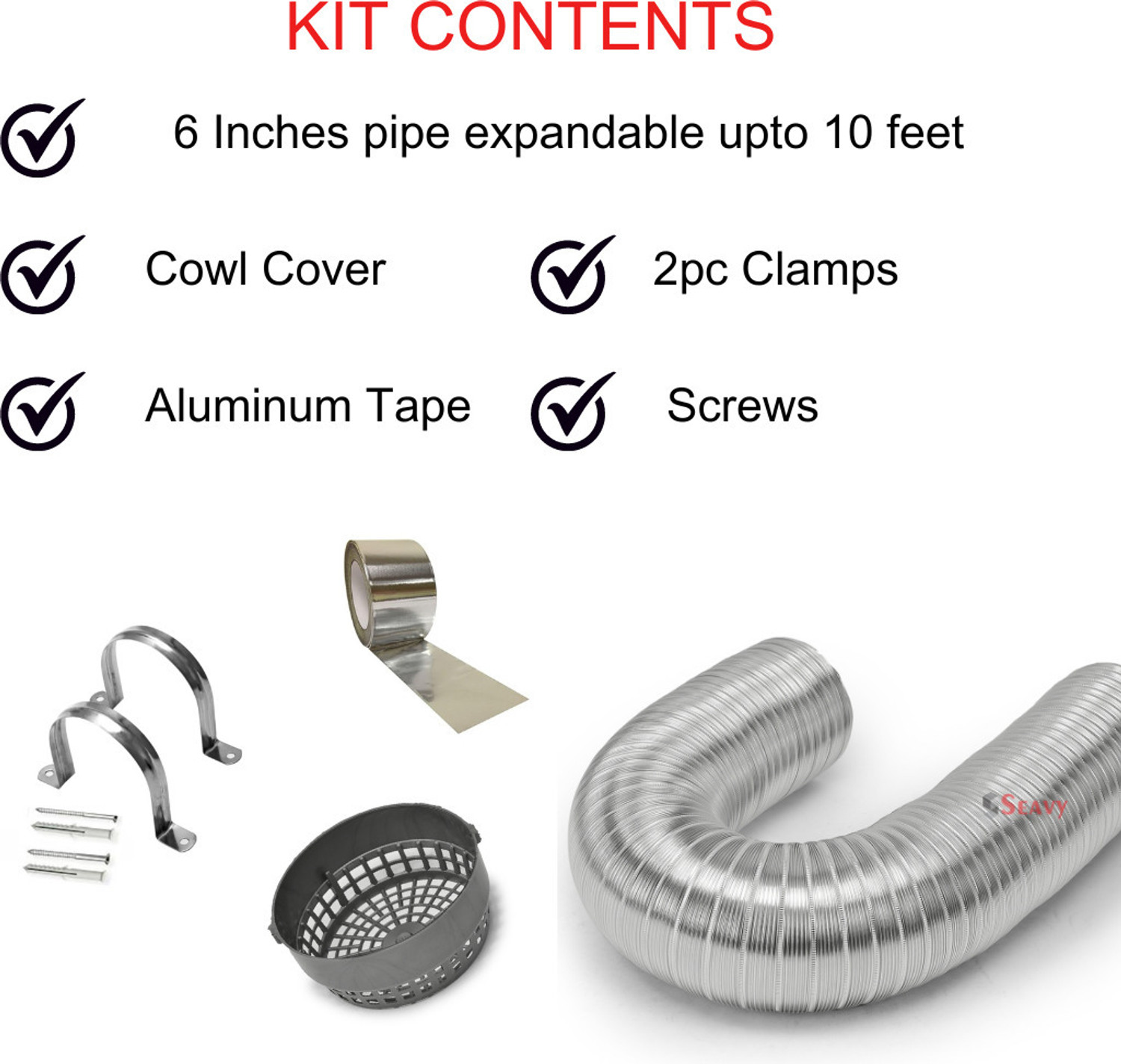 Image of Seavy 6 Inch 10 feet Complete Chimney Installation Kit Expandable upto 10 ft (6 inch10FT) Hose Pipe