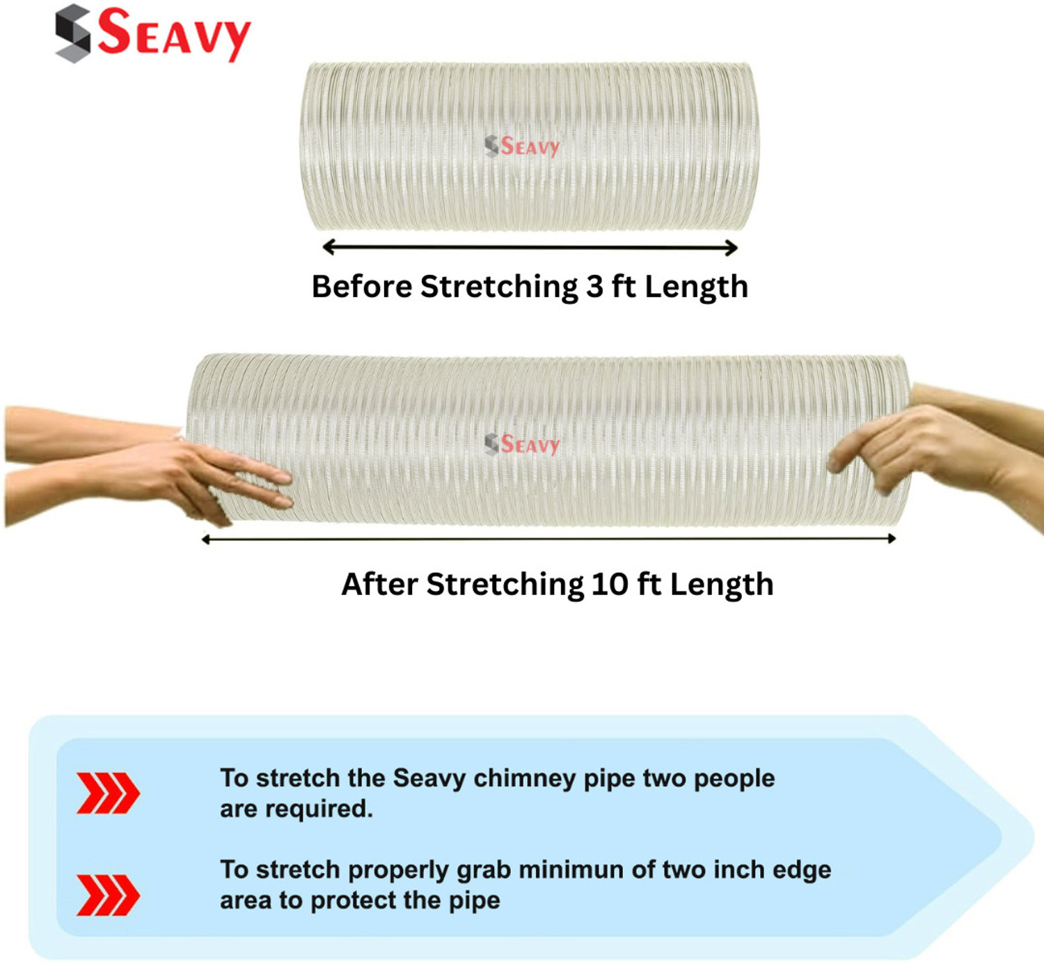 Image of Seavy 6 Inch 10 feet Complete Chimney Installation Kit Expandable upto 10 ft (6 inch10FT) Hose Pipe