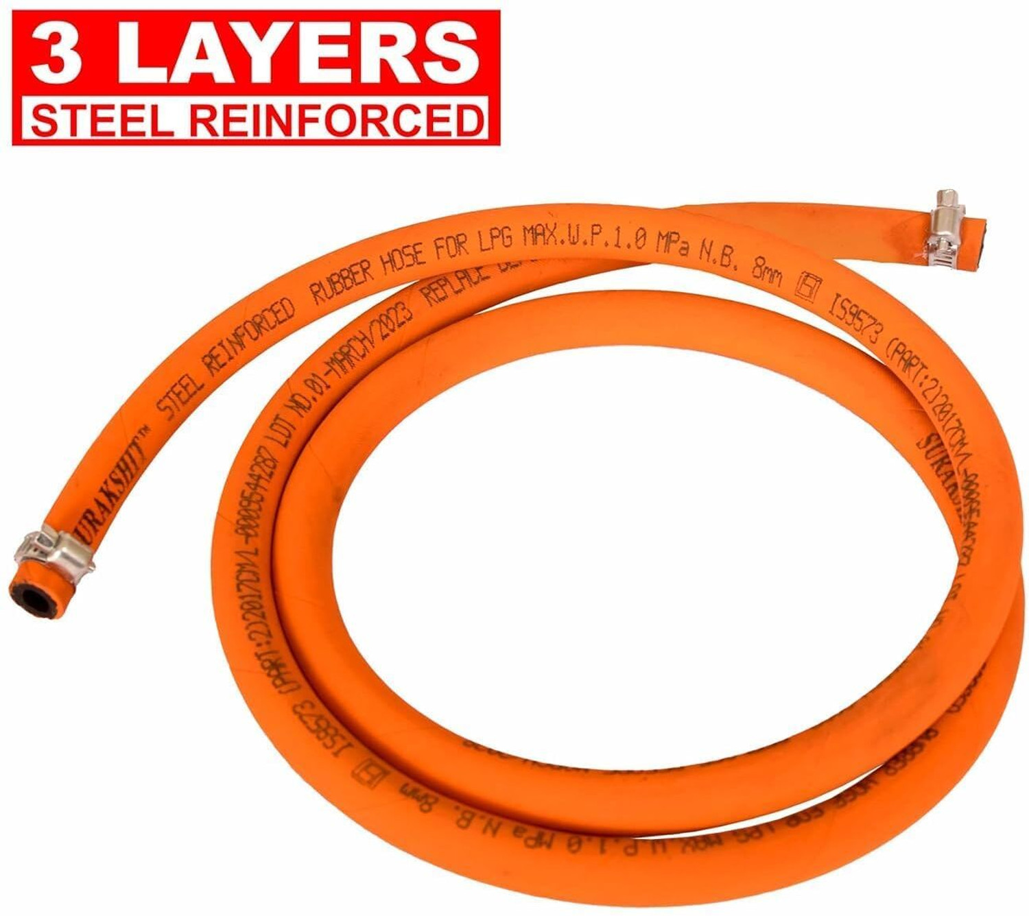 Image of Q13 gas pipe 1.5 Meters ISI Certified LPG Hose Pipe for Stove with Reinforced Steel Wire Hose Pipe