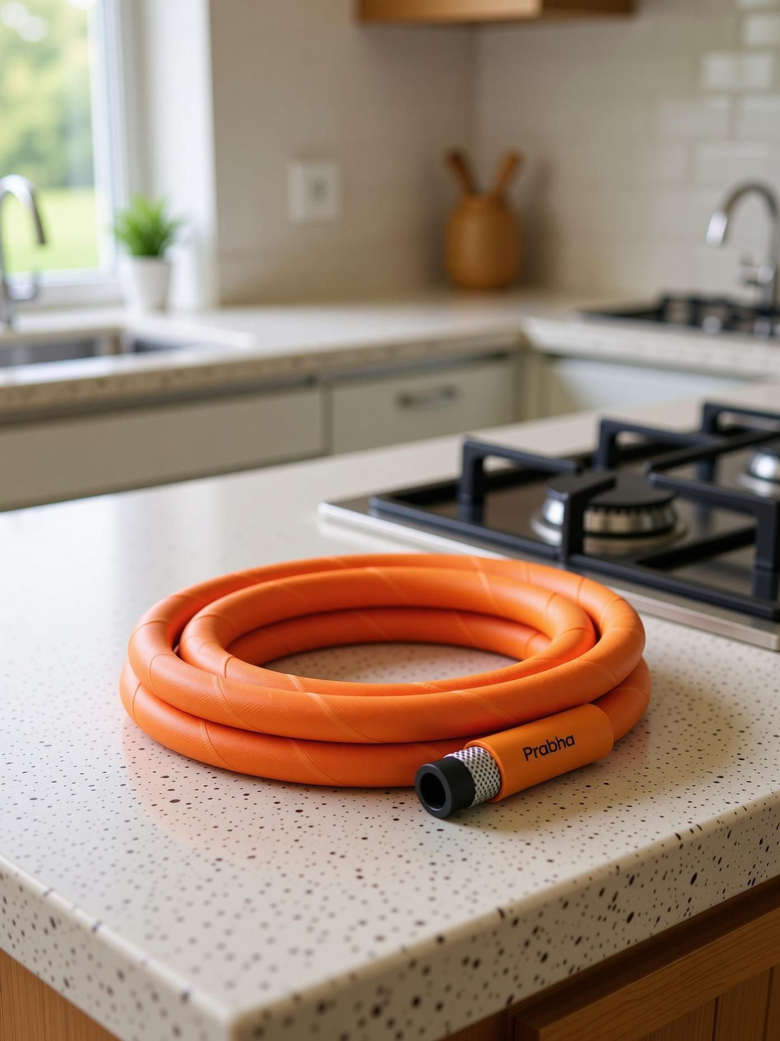 Image of PRABHA 1.5 M LPG Rubber with Reinforced Steel Wire ISICertified (Orange)7Years Warranty pouch packing Hose Pipe