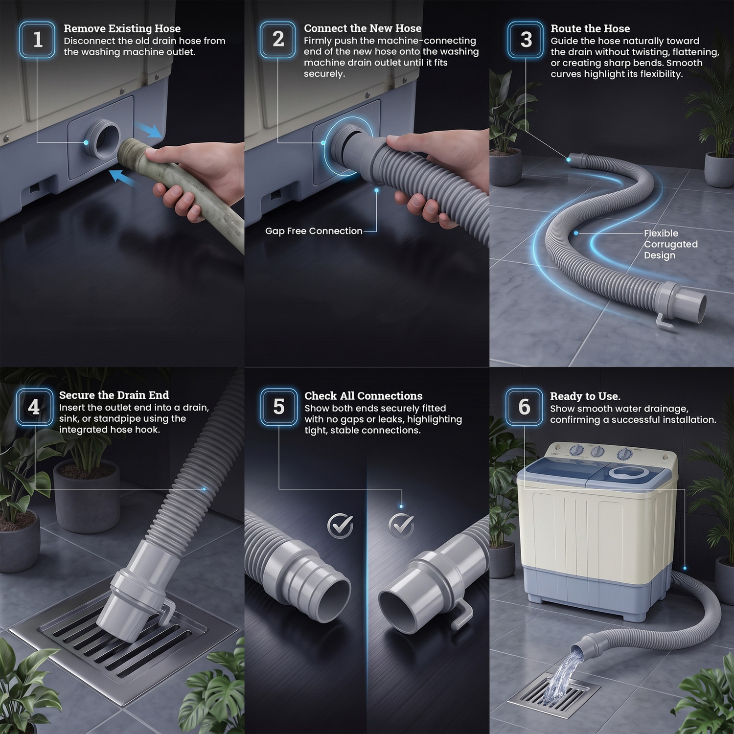 Image of Primehomeenterprises 3 Meter Grey Washing Machine Drain Pipe Hose Pipe