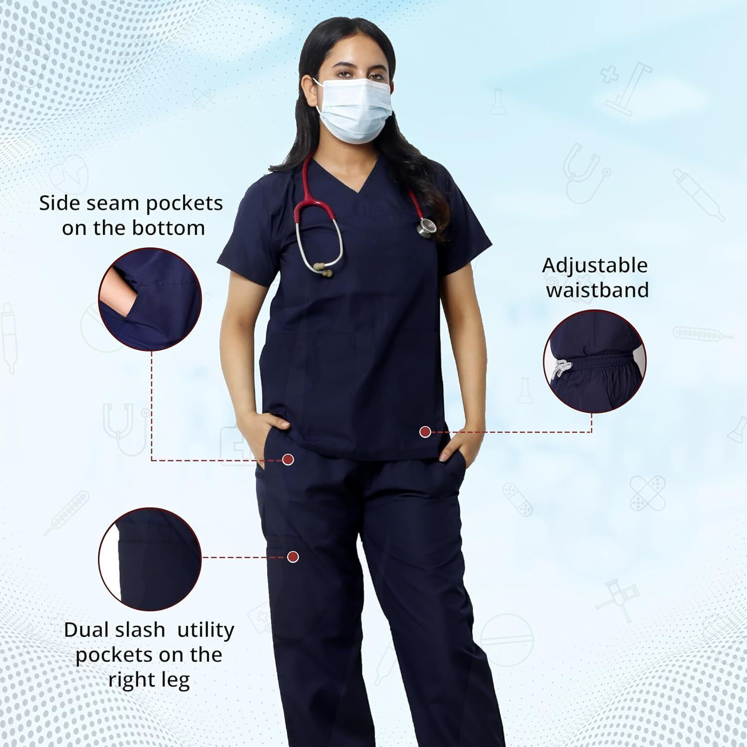 Image of Spotview Classic Women's Scrub Suit Set | Poly-Viscose Fabric | V-Neck Design Shirt, Pant Hospital Scrub
