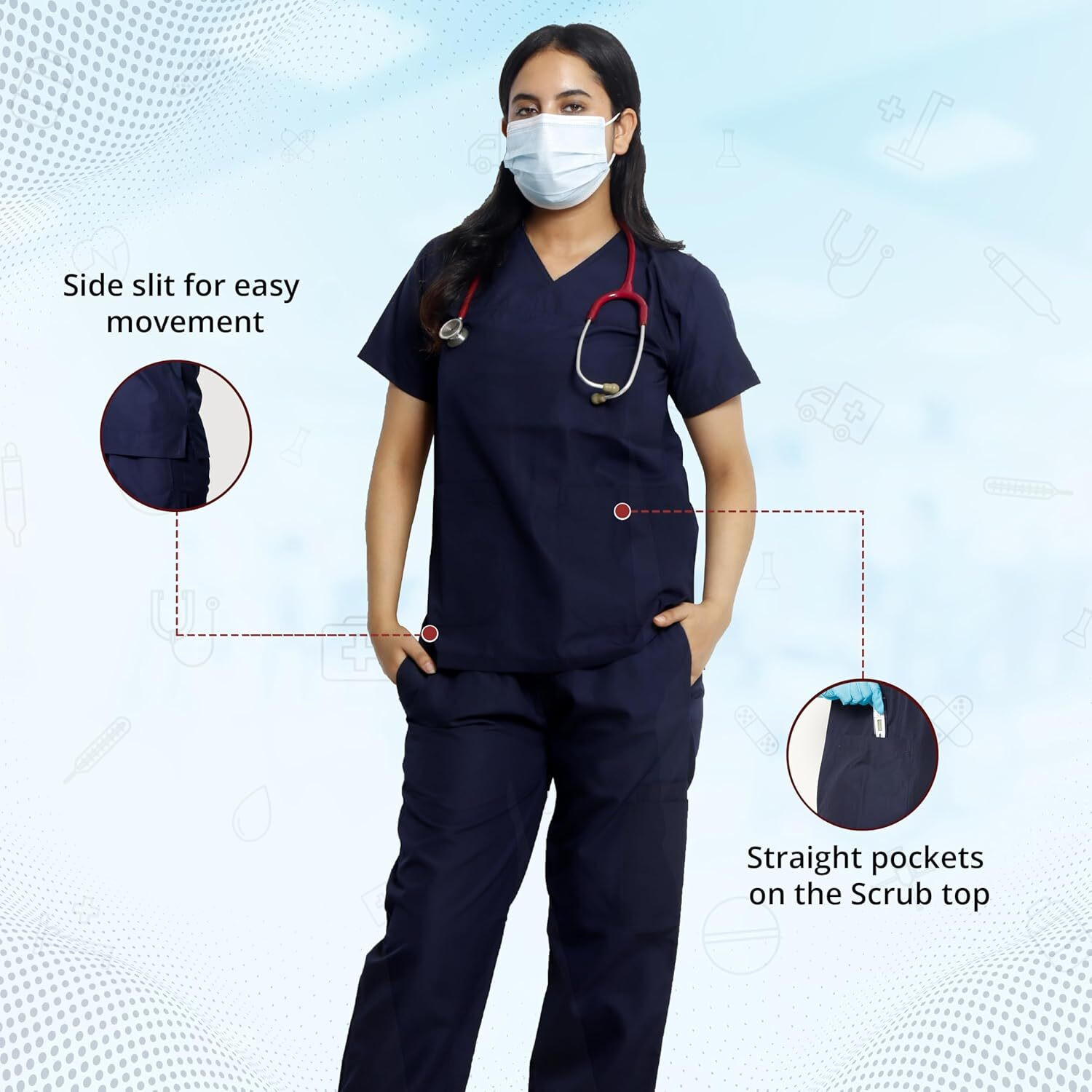 Image of Spotview Classic Women's Scrub Suit Set | Poly-Viscose Fabric | V-Neck Design Shirt, Pant Hospital Scrub