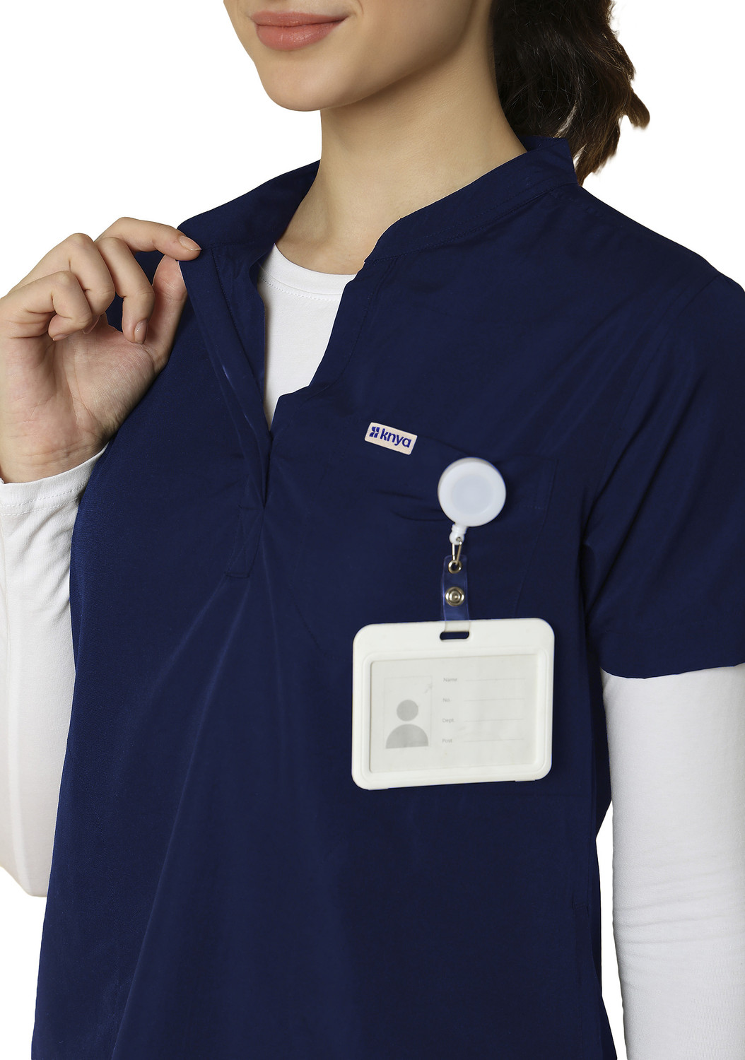 Image of Knya med Classic Women's Mandarin Collar Scrubs Pant, Shirt Hospital Scrub (Navy Blue M)
