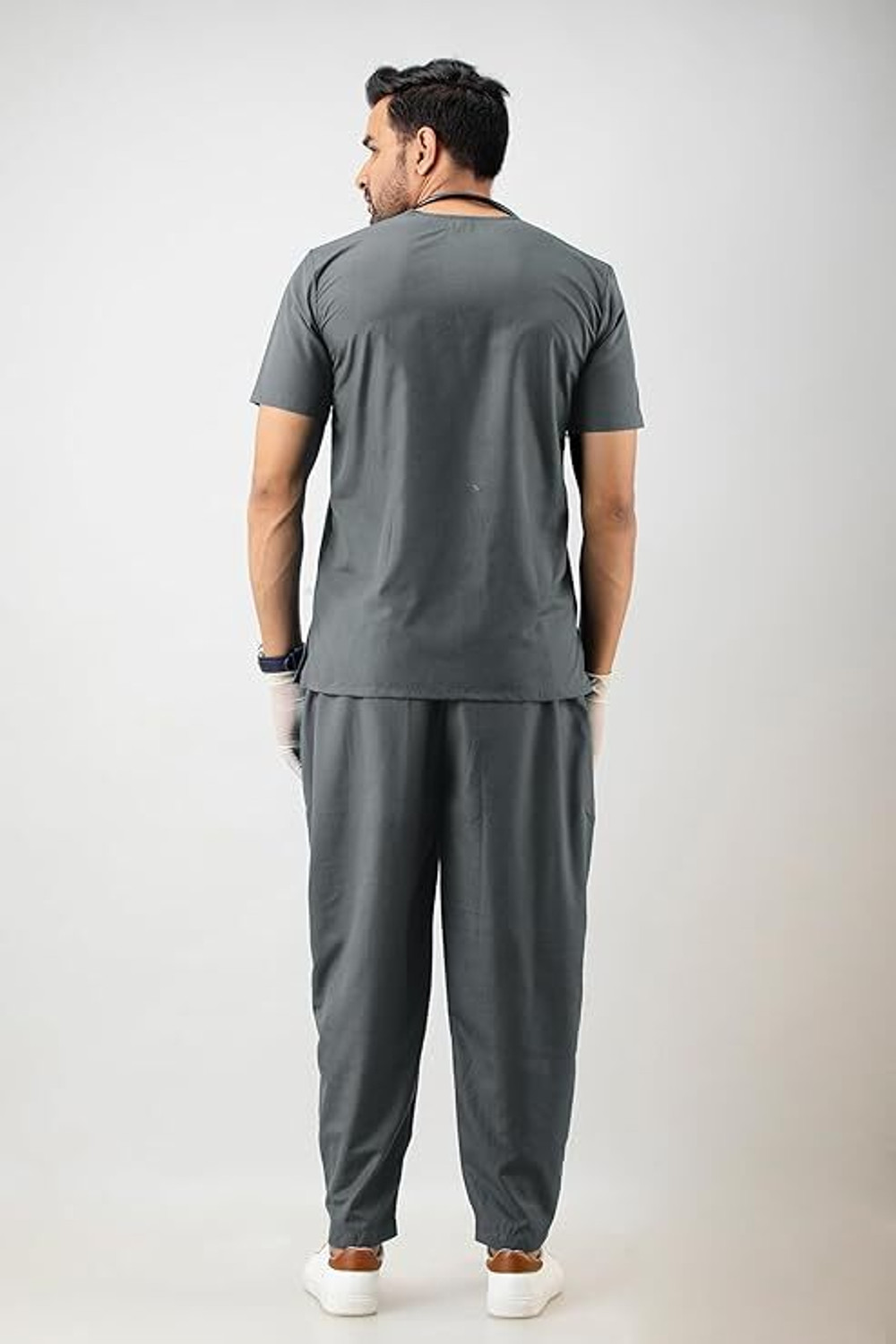 Image of Shamshara Mediwear Classic V-Neck Healthcare Uniform Set -Men Grey Shirt, Pant Hospital Scrub