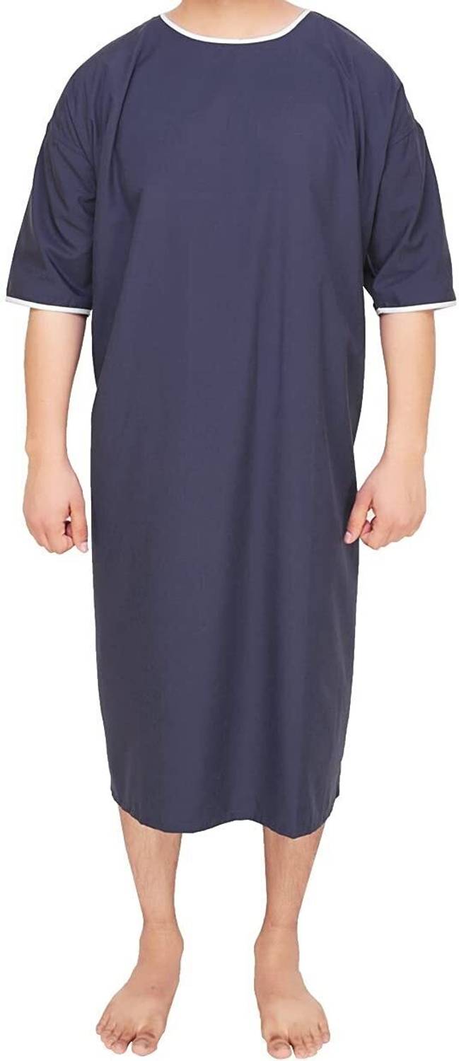 Avneel - a comfortable uniform Poly Cotton both Side Patient Dress / Hospital Use Gown,(Navy blue free size) Gown Hospital Scrub