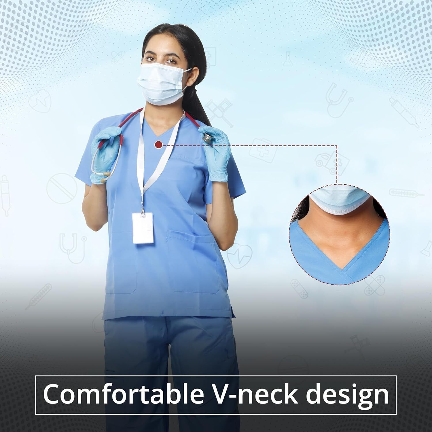 Image of Spotview Women's Classic Scrub Suit Set | Poly Viscose Fabric | V-Neck Top with Pockets Shirt, Pant Hospital Scrub