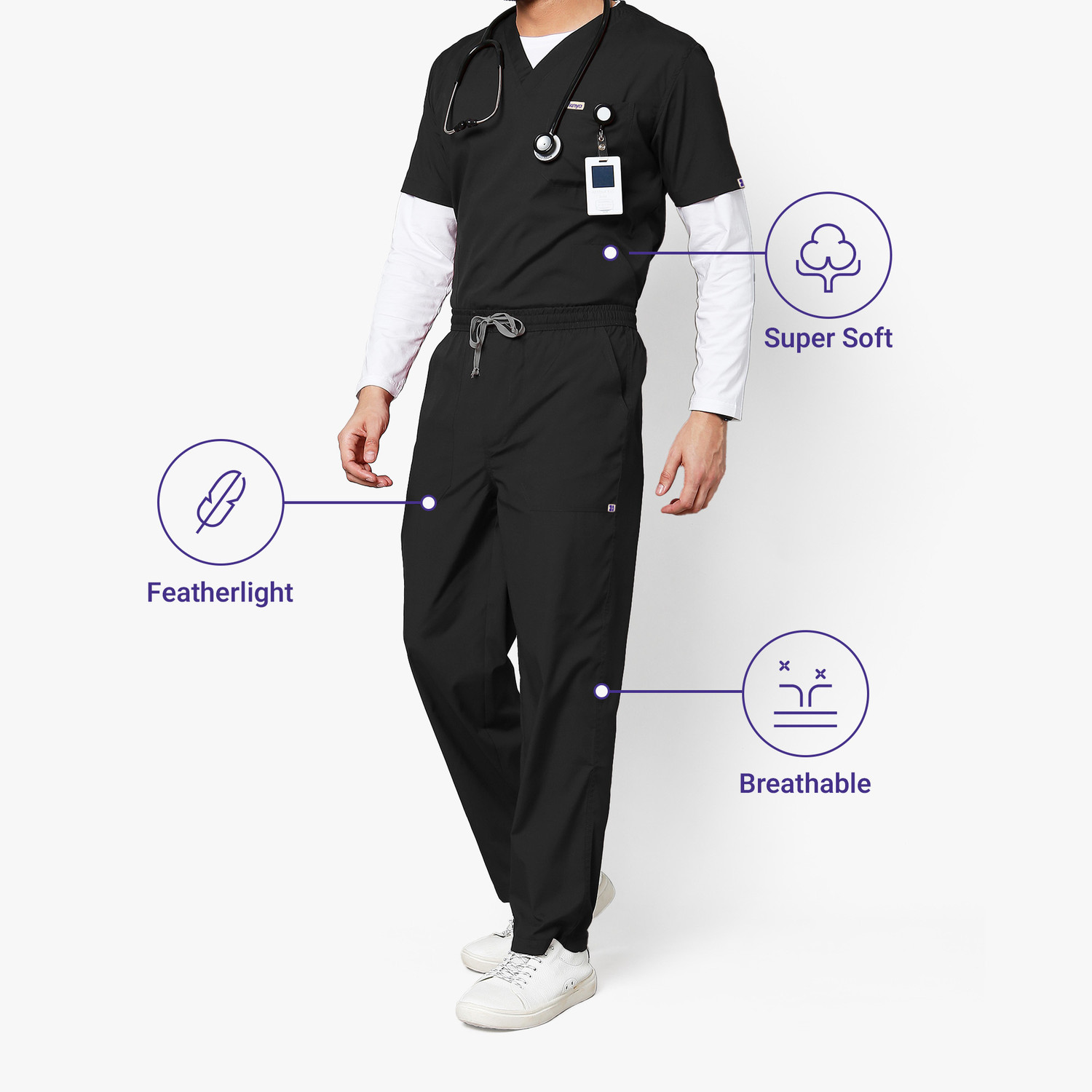 Image of KNYA Men's Scrubsuits | 5 Pocket | V Neck | For Doctors Gown Hospital Scrub