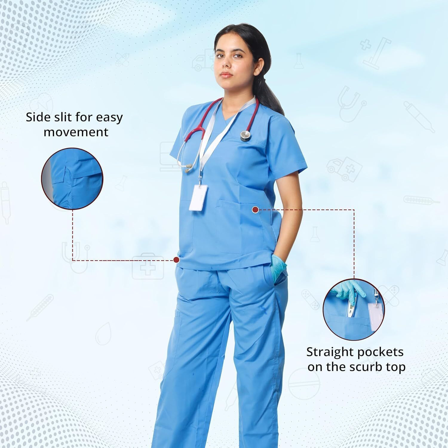 Image of Spotview Women's Classic Scrub Suit Set | Poly Viscose Fabric | V-Neck Top with Pockets Shirt, Pant Hospital Scrub