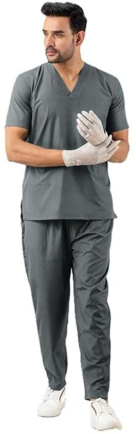 Image of Shamshara Mediwear Classic V-Neck Healthcare Uniform Set -Men Grey Shirt, Pant Hospital Scrub