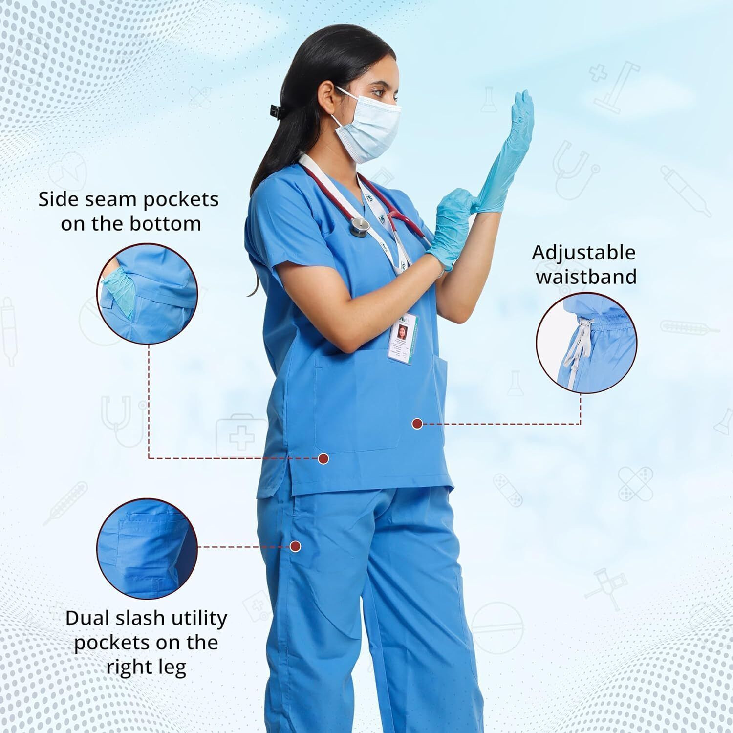 Image of Spotview Women's Classic Scrub Suit Set | Poly Viscose Fabric | V-Neck Top with Pockets Shirt, Pant Hospital Scrub