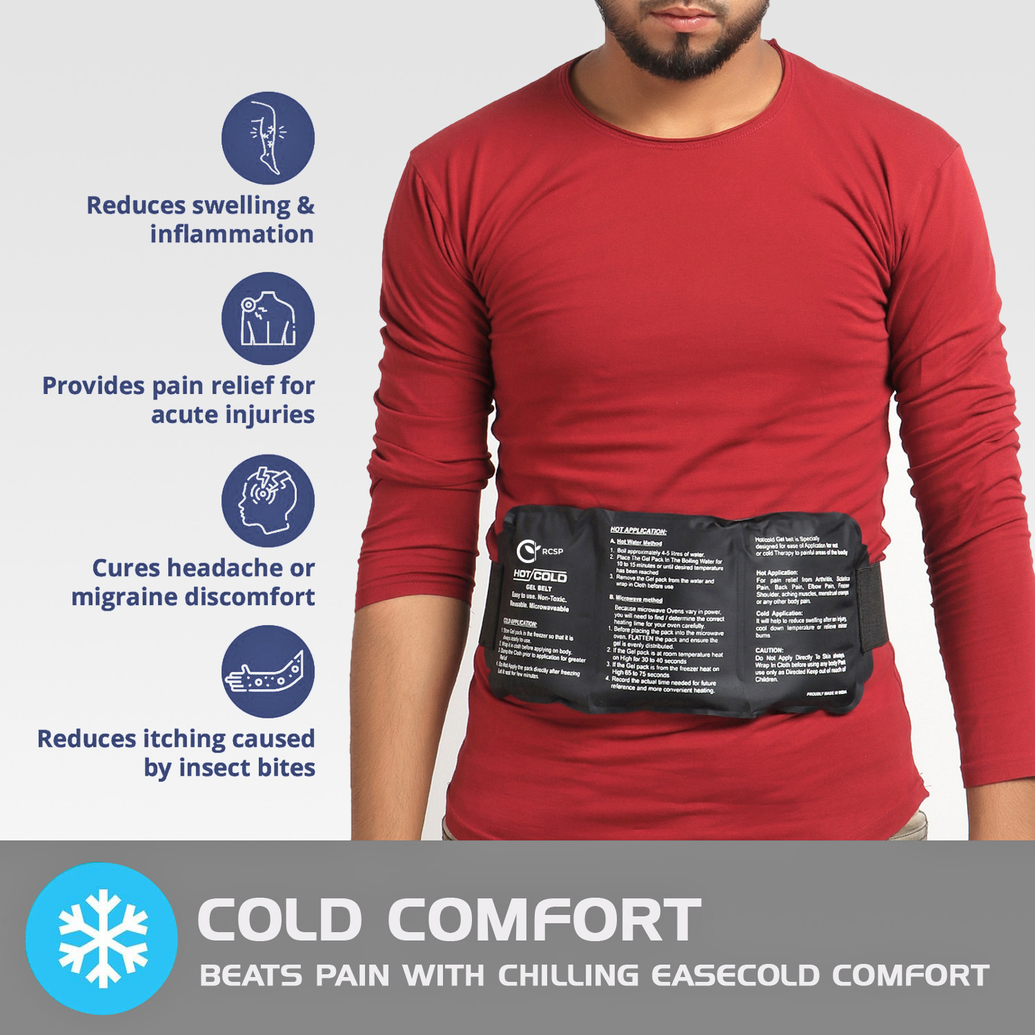 Image of RCSP Reusable Hot & Cold Gel Pack with Adjustable Straps for Pain Relief | Ice & Heat Therapy for Back, Knee, Shoulder neck, sports injuries | Leak Proof Pack
