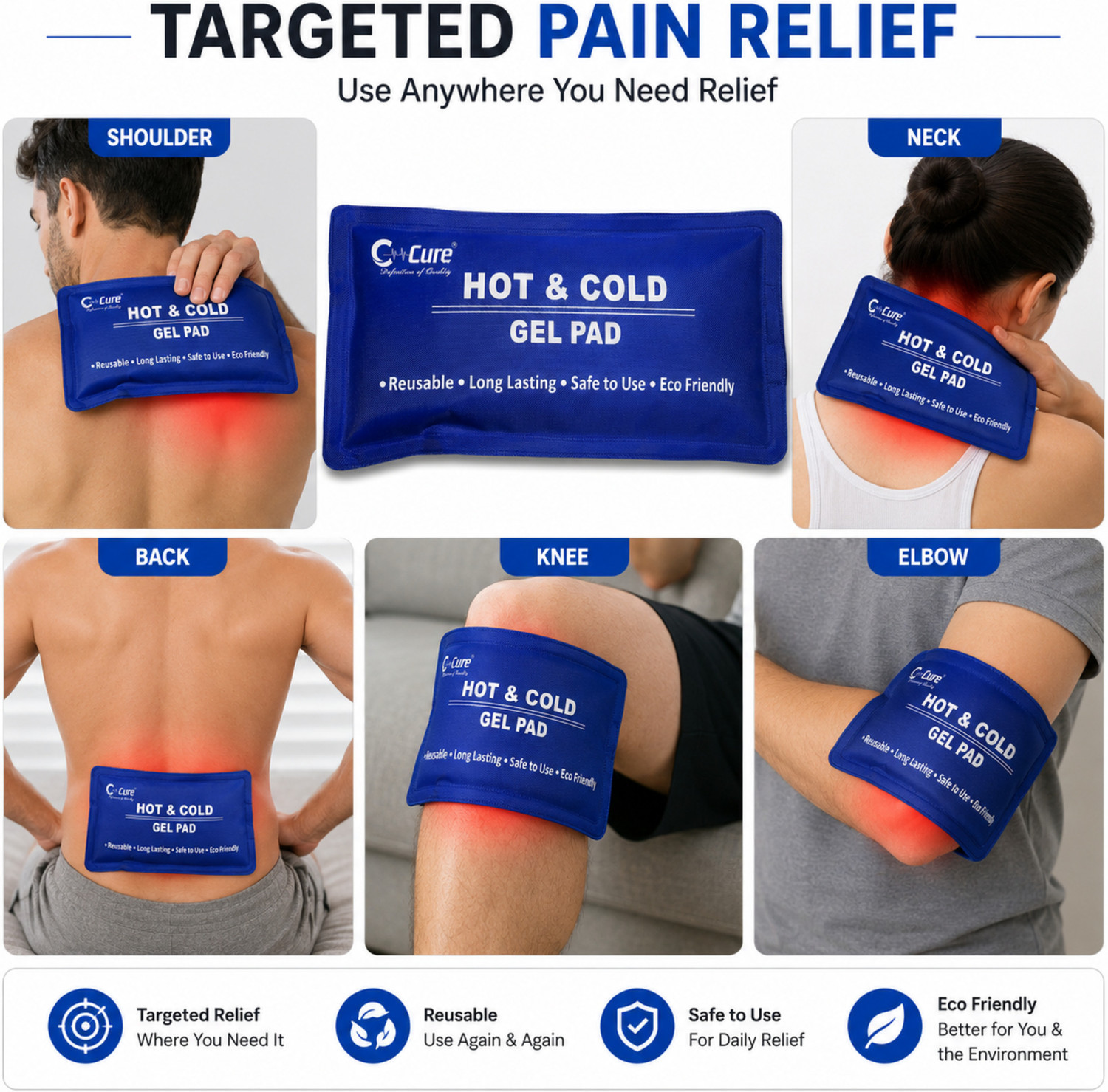Image of C-Cure HOT & COLD Gel Pack for Pain Relief and Heat Therapy,Temporary Relief from Fever Reusable Hot & Cold Gel Pack, Suitable for All Ages. 1 Pcs Pack