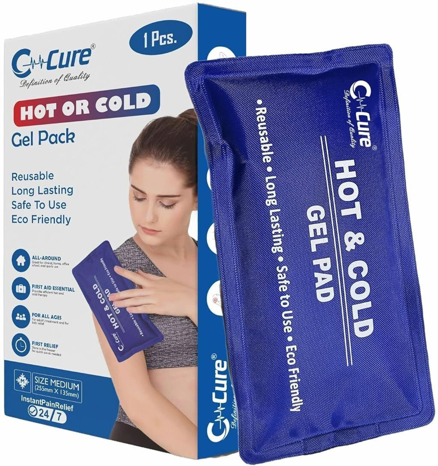 Image of C-Cure HOT & COLD Gel Pack for Pain Relief and Heat Therapy,Temporary Relief from Fever Reusable Hot & Cold Gel Pack, Suitable for All Ages. 1 Pcs Pack