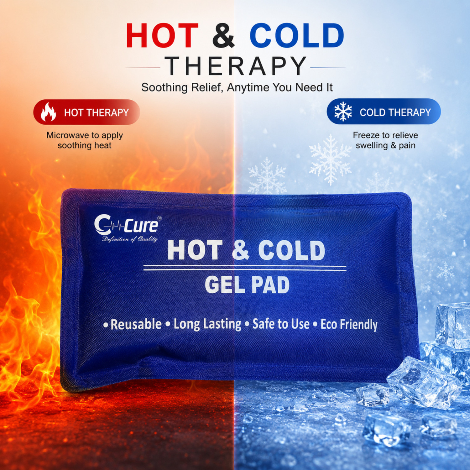 Image of C-Cure HOT & COLD Gel Pack for Pain Relief and Heat Therapy,Temporary Relief from Fever Reusable Hot & Cold Gel Pack, Suitable for All Ages. 1 Pcs Pack