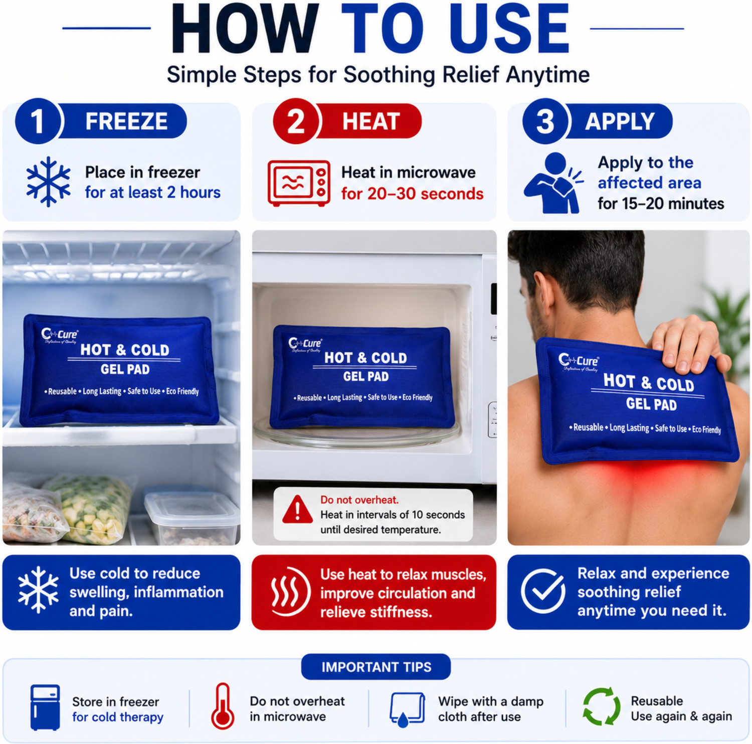 Image of C-Cure HOT & COLD Gel Pack for Pain Relief and Heat Therapy,Temporary Relief from Fever Reusable Hot & Cold Gel Pack, Suitable for All Ages. 1 Pcs Pack