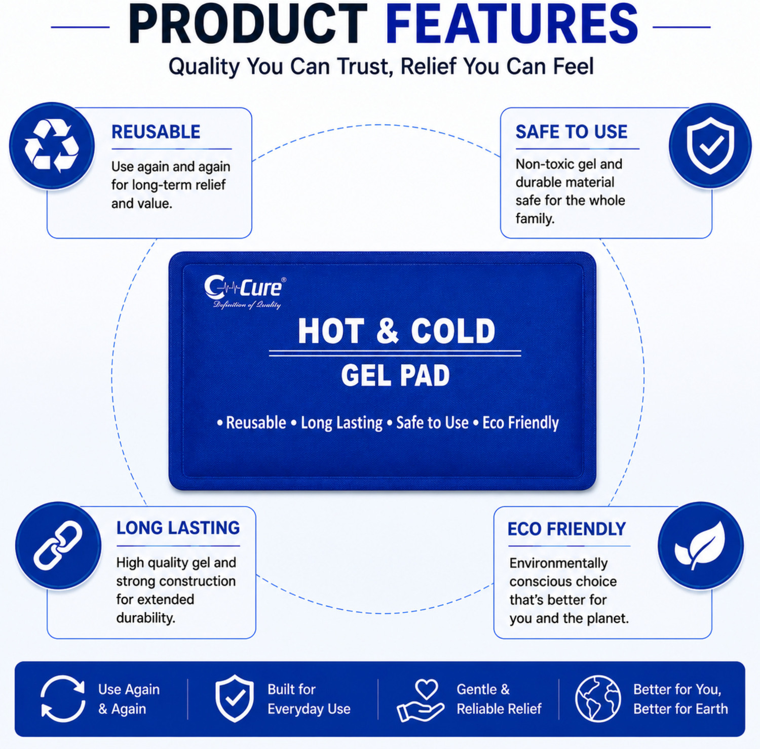 Image of C-Cure HOT & COLD Gel Pack for Pain Relief and Heat Therapy,Temporary Relief from Fever Reusable Hot & Cold Gel Pack, Suitable for All Ages. 1 Pcs Pack