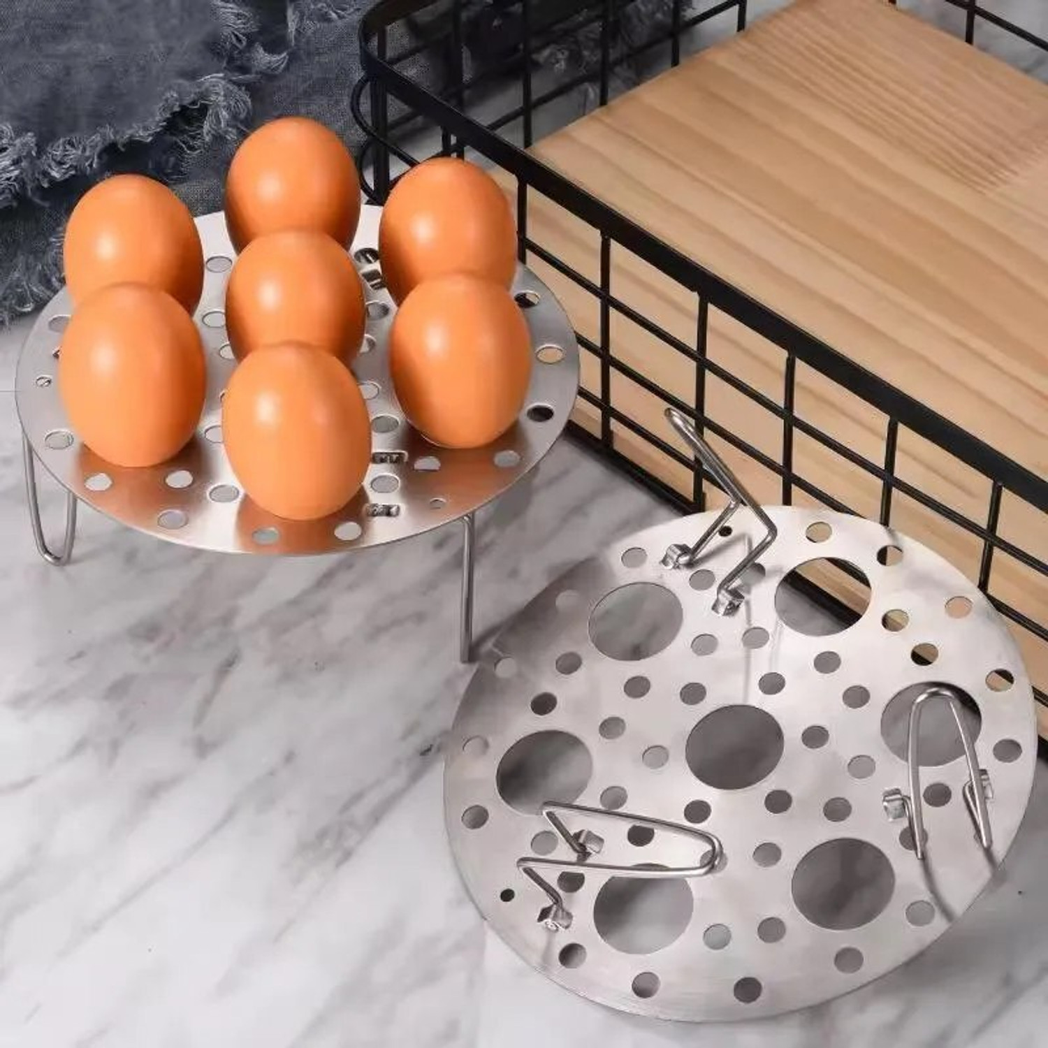 Image of KONRING Steel Egg Steamer Rack Heatproof Stackары Holes Stand Egg Box Hot Dog Machine