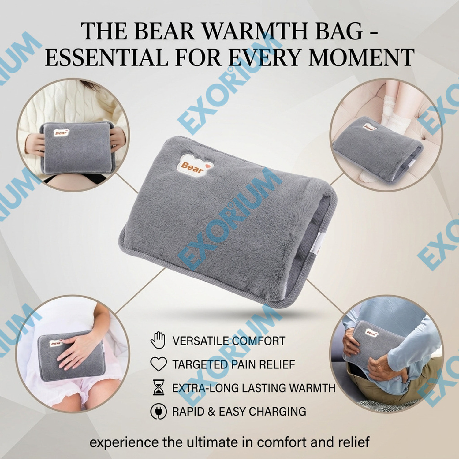 Image of EXORIUM Electric Hot Water Bag for Periods joint back stomach pain relief Warm Bag Electrical 1000 ml Hot Water Bag (Grey)