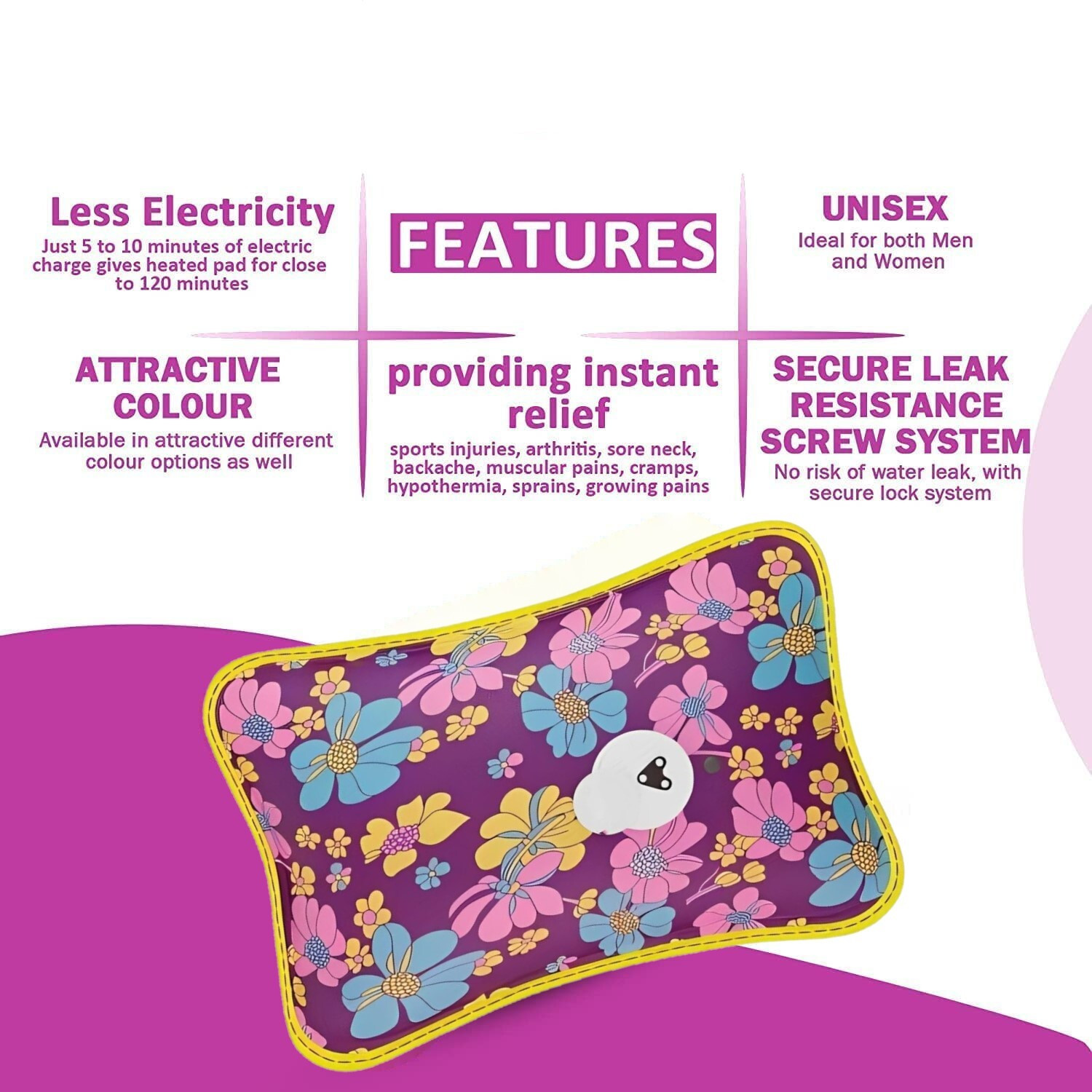 Image of Fluent Electric Hot Water Bag for Periods joint back stomach pain relief Warm Bag Electrical 1 L Hot Water Bag