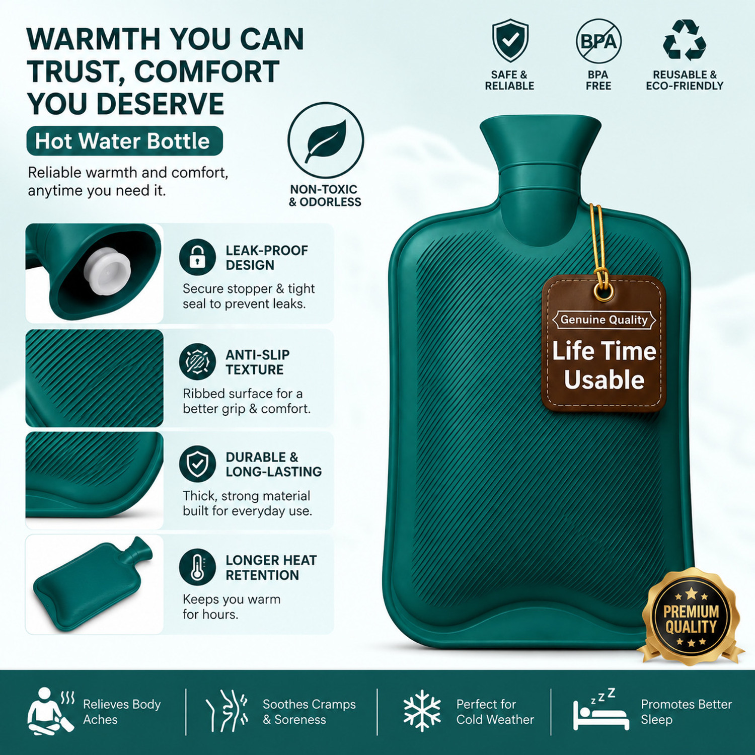 Image of HEAREAL HEALTH CARE Hot Water Bag (2 litre) Non Electric Rubber Heating Bottle Non Electrical 1 L Hot Water Bag