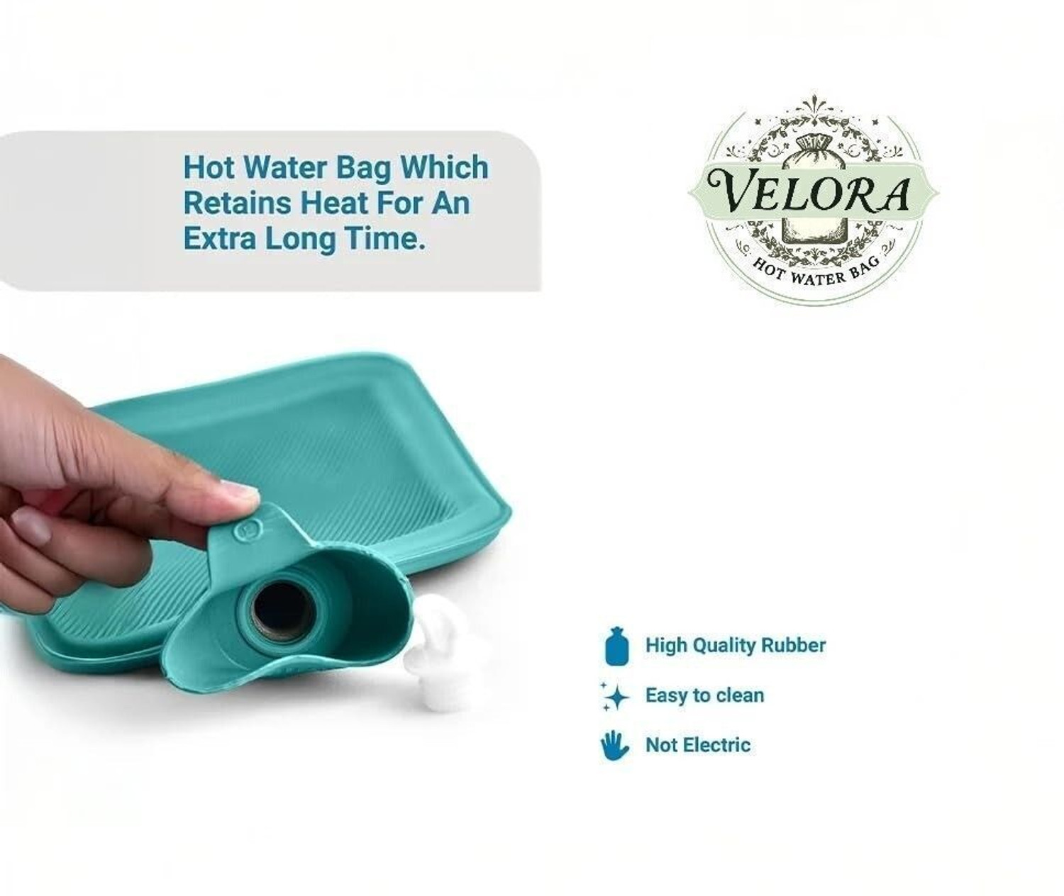 Image of VELORA Rubber Heating Bag for Pain Relief, Period Cramps, Body Aches & Cold Therapy Non-Electrical 2 L Hot Water Bag