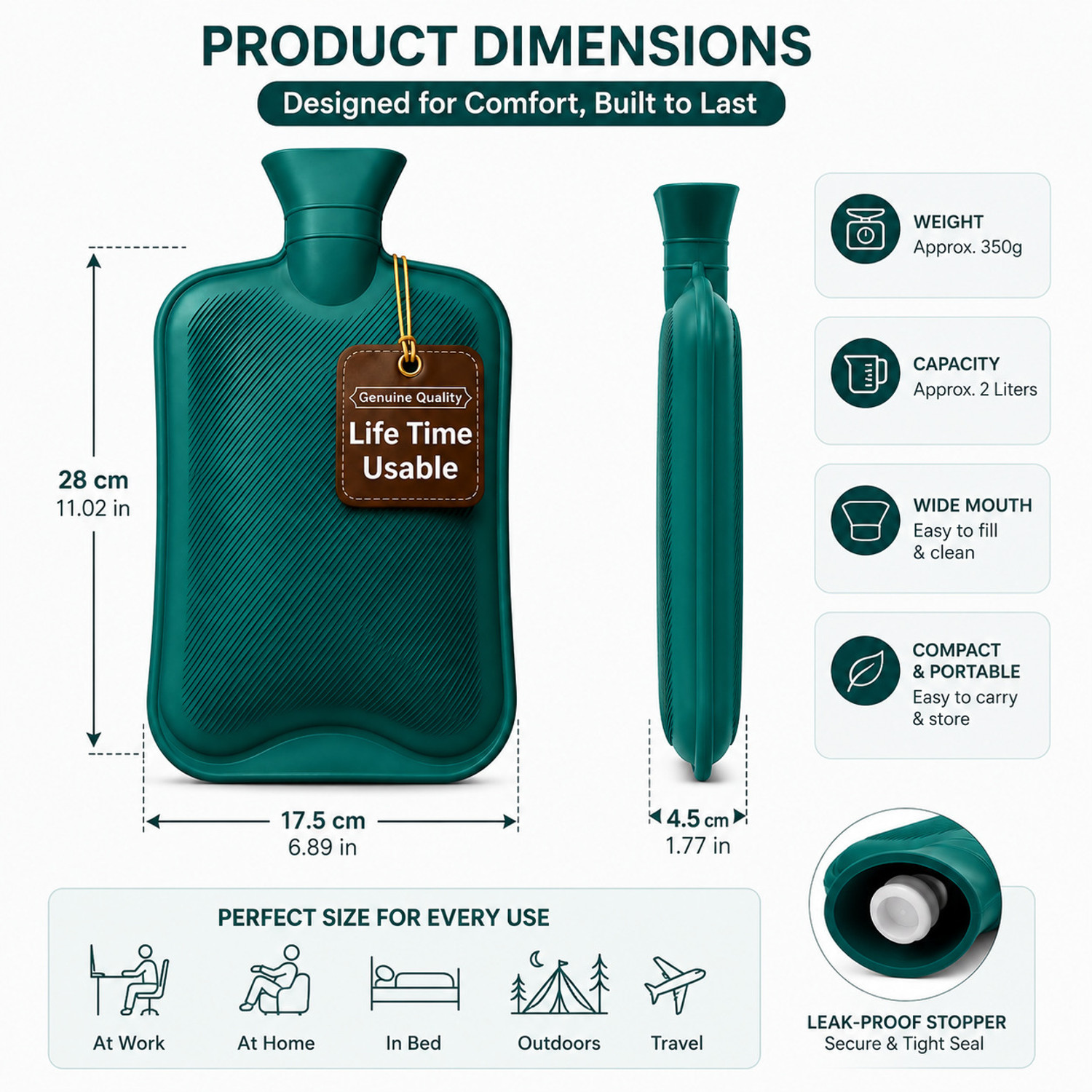 Image of HEAREAL HEALTH CARE Hot Water Bag (2 litre) Non Electric Rubber Heating Bottle Non Electrical 1 L Hot Water Bag