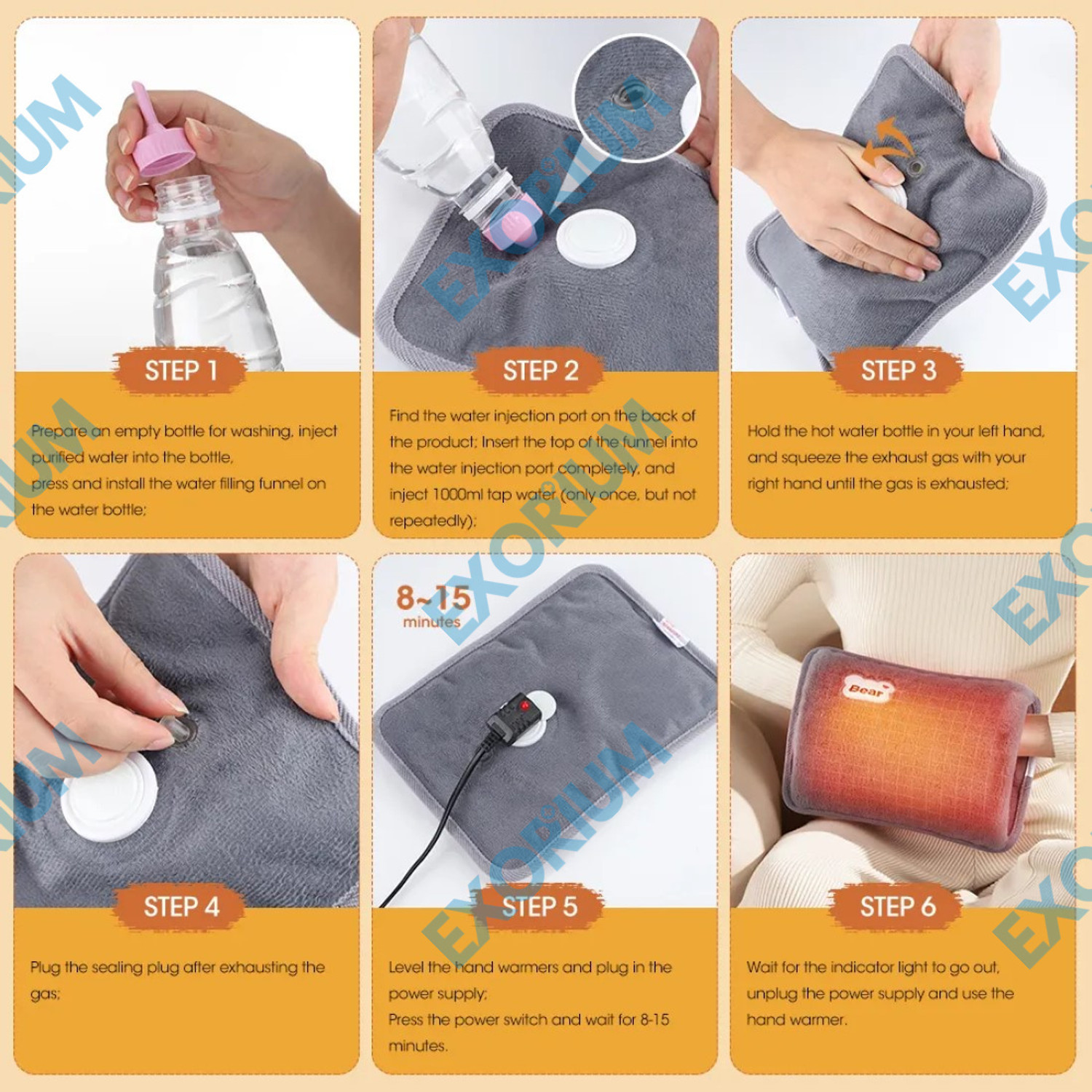 Image of EXORIUM Electric Hot Water Bag for Periods joint back stomach pain relief Warm Bag Electrical 1000 ml Hot Water Bag (Grey)