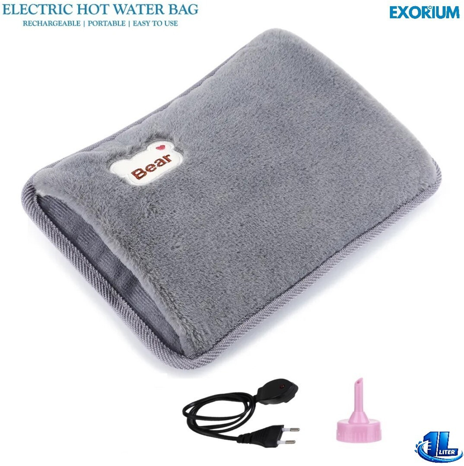 Image of EXORIUM Electric Hot Water Bag for Periods joint back stomach pain relief Warm Bag Electrical 1000 ml Hot Water Bag (Grey)