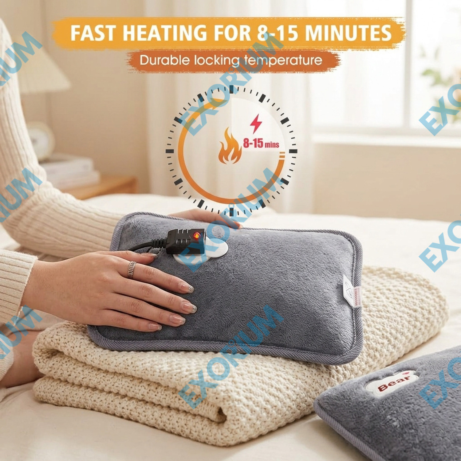 Image of EXORIUM Electric Hot Water Bag for Periods joint back stomach pain relief Warm Bag Electrical 1000 ml Hot Water Bag (Grey)